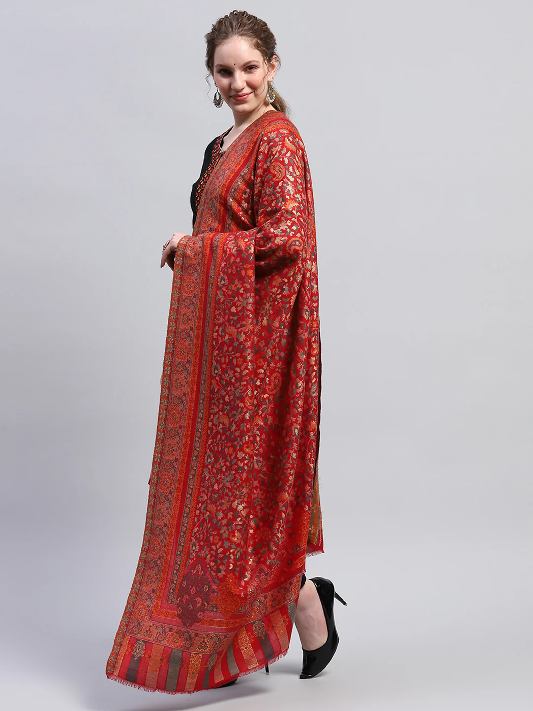 Women Multicolor Self Design Shawl - Image 3