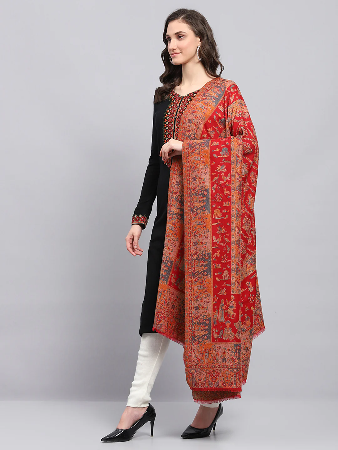 Women Multicolor Self Design Shawl - Image 3