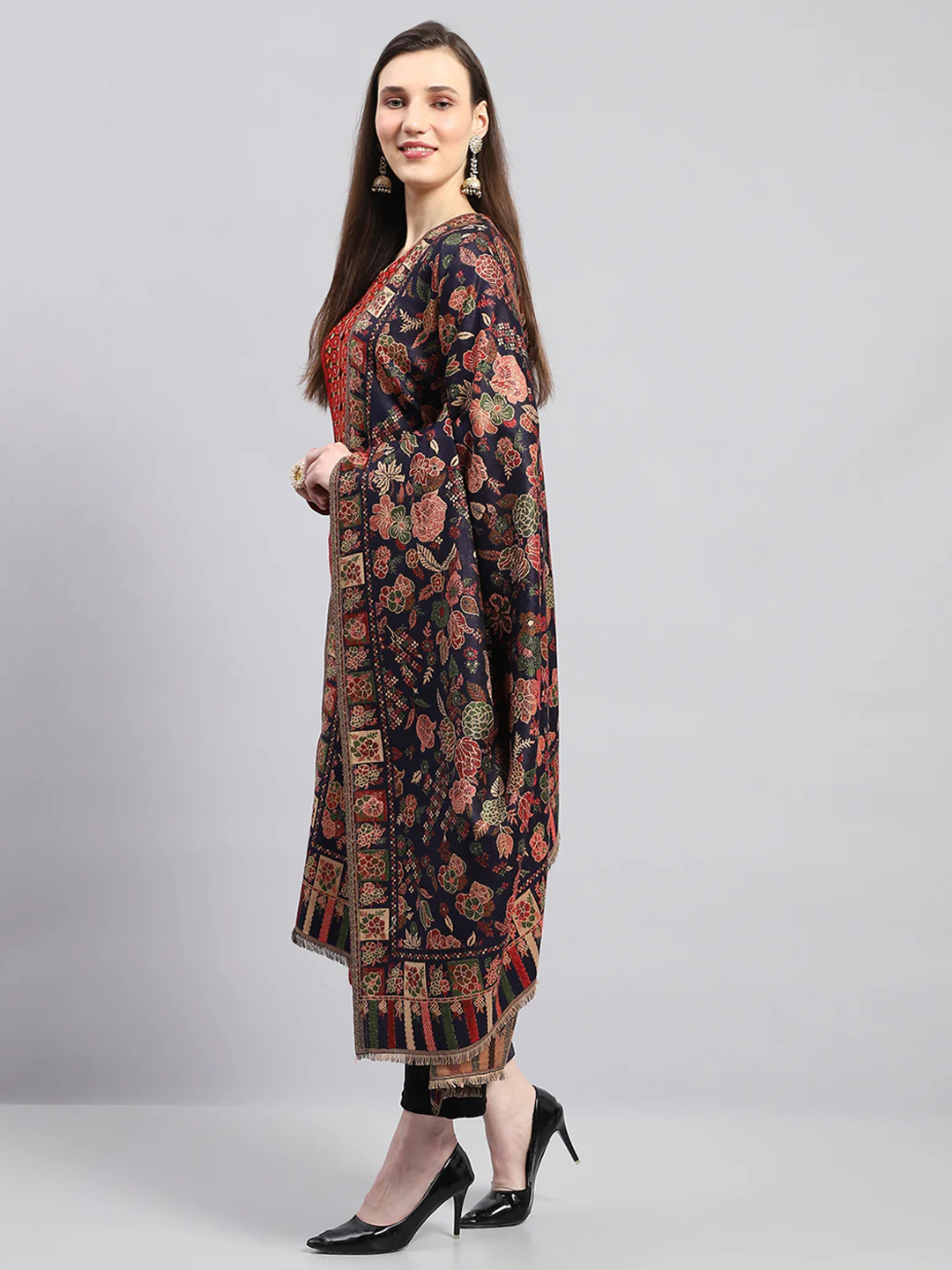 Women Multicolor Self Design Shawl - Image 3