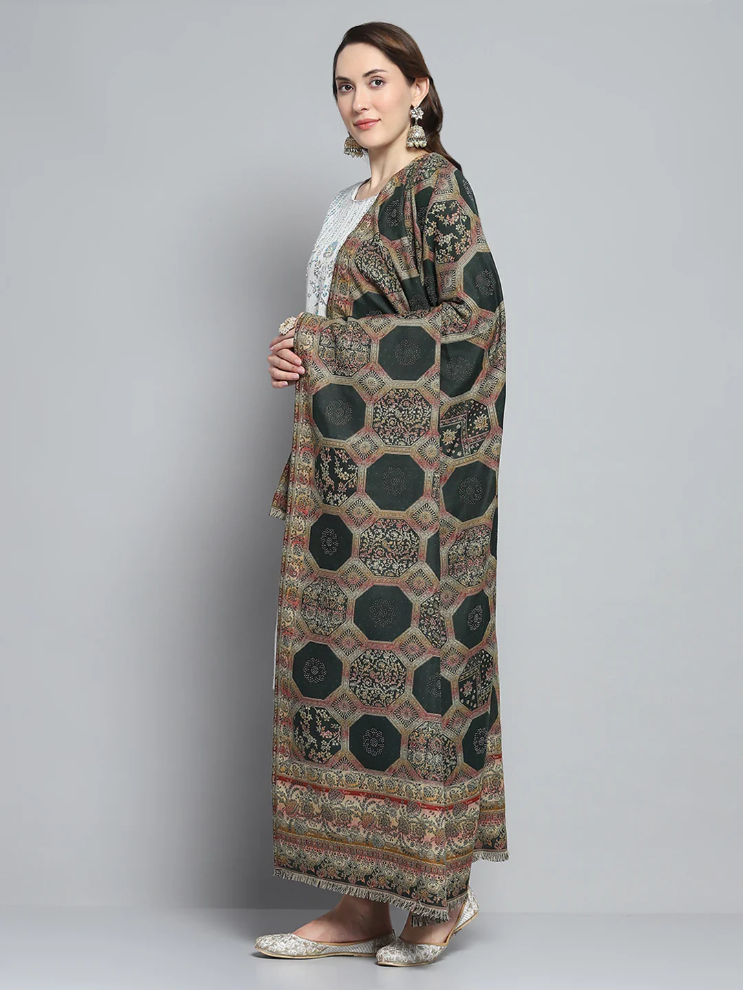 Women Multicolor Self Design Shawl - Image 3