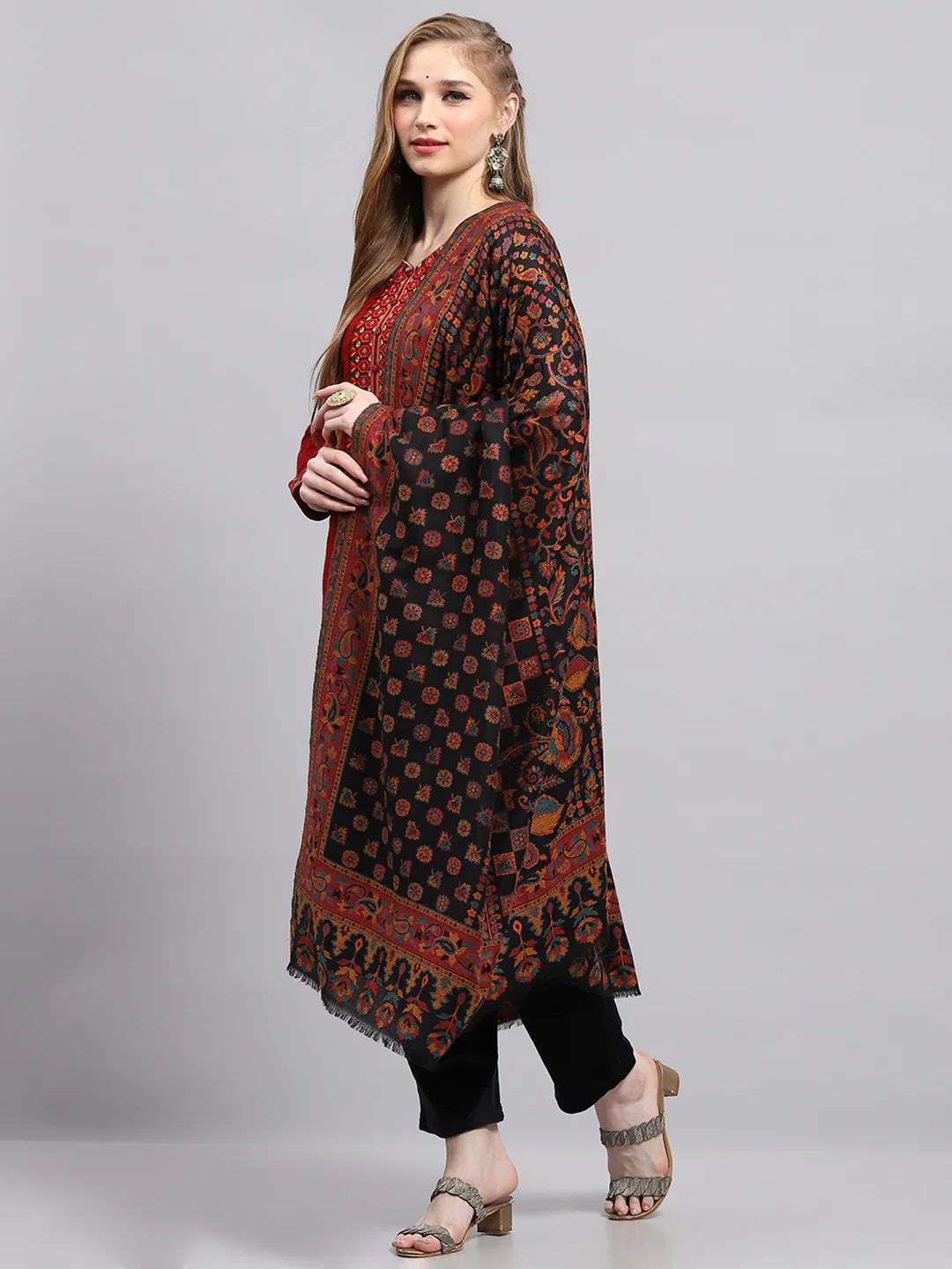 Women Multicolor Self Design Shawl - Image 3