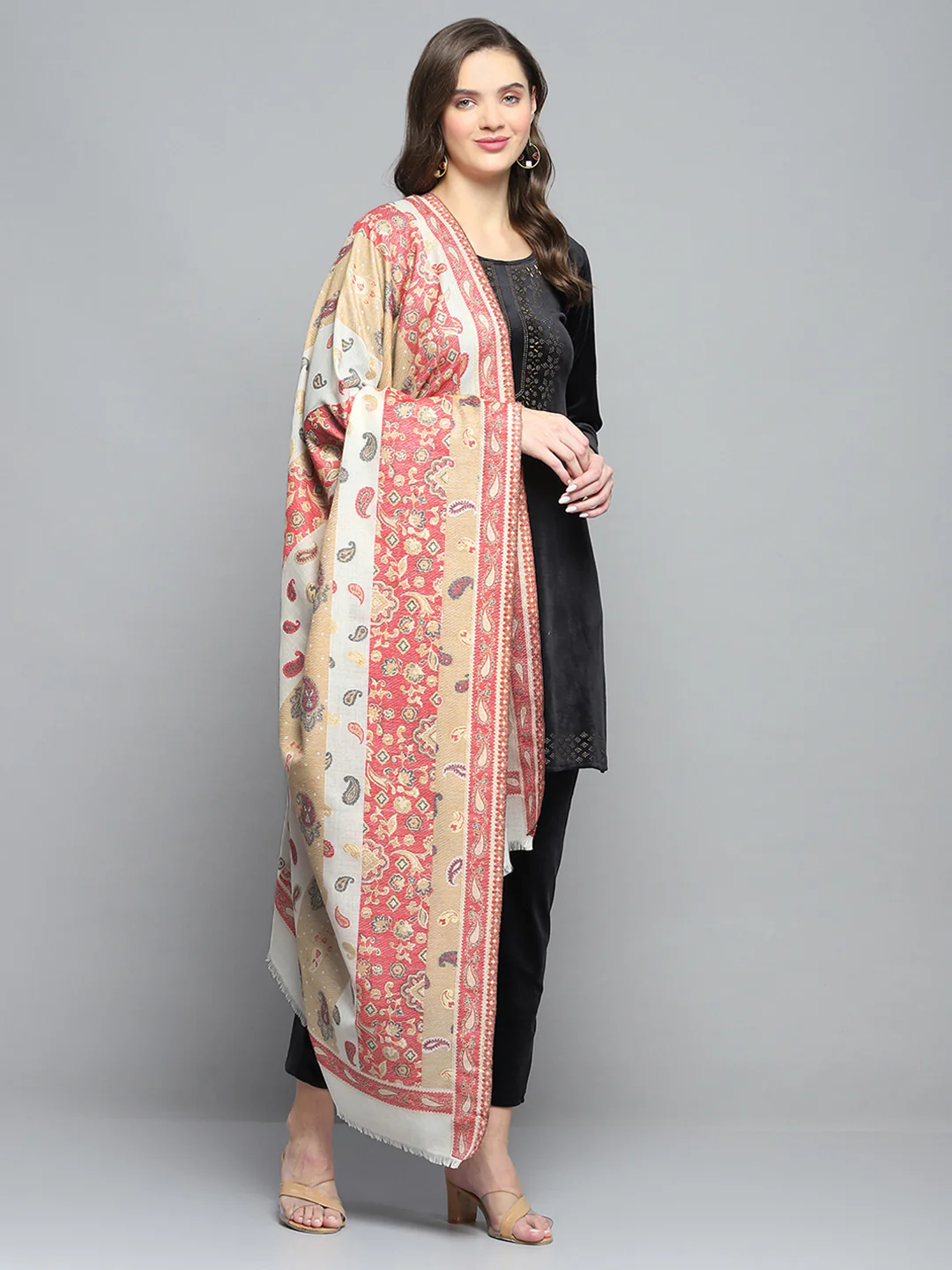 Women Multicolor Self Design Shawl - Image 2