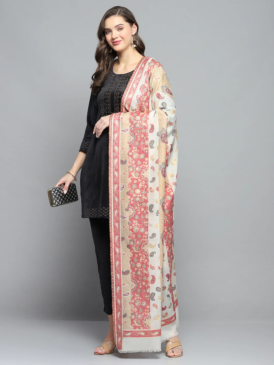 Women Multicolor Self Design Shawl - Image 4