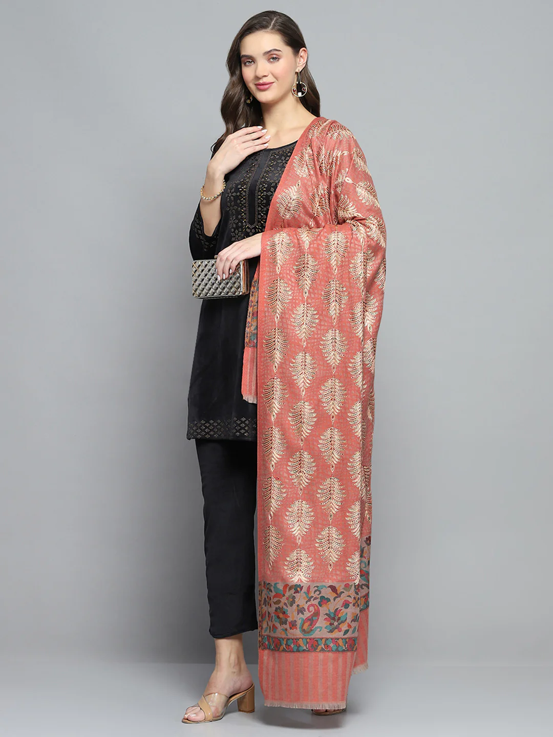 Women Multicolor Self Design Shawl - Image 2
