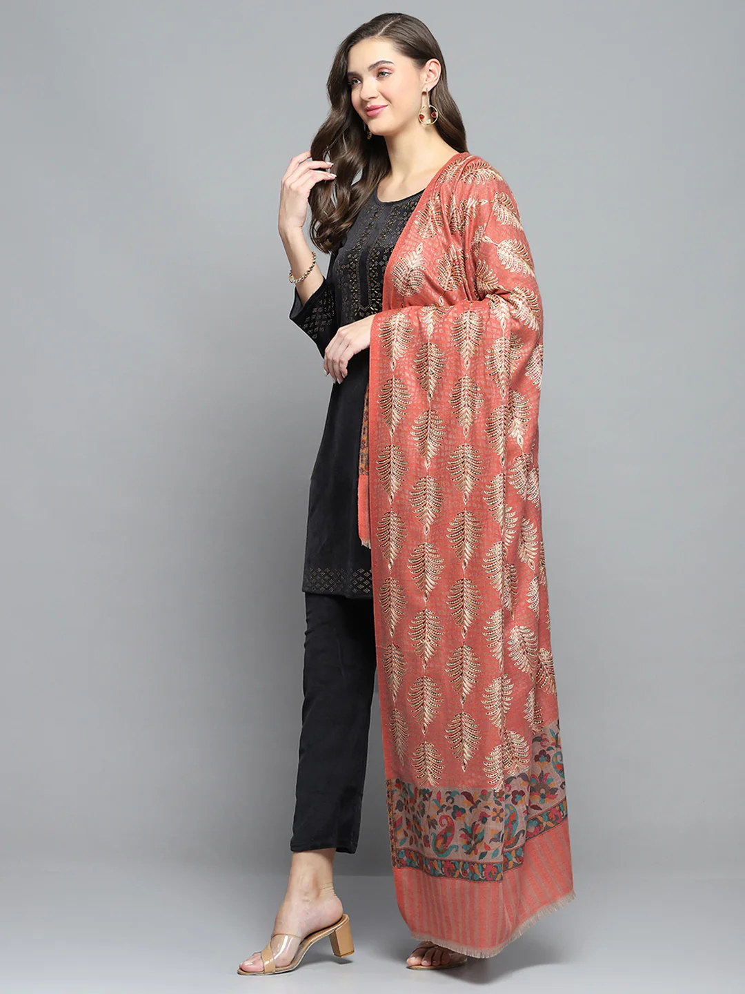 Women Multicolor Self Design Shawl - Image 3