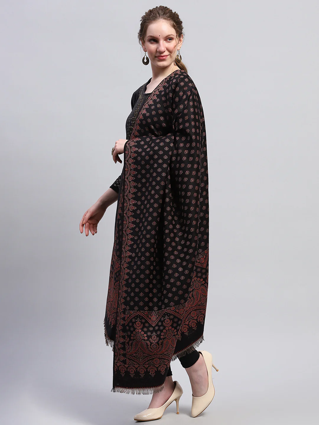 Women Multicolor Self Design Shawl - Image 3