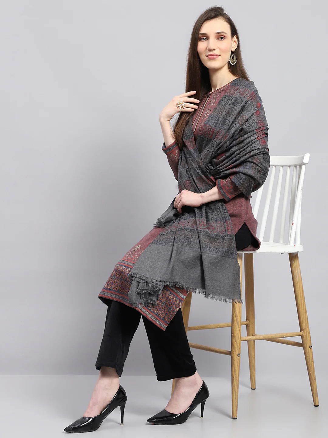 Women Multicolor Self Design Shawl - Image 2