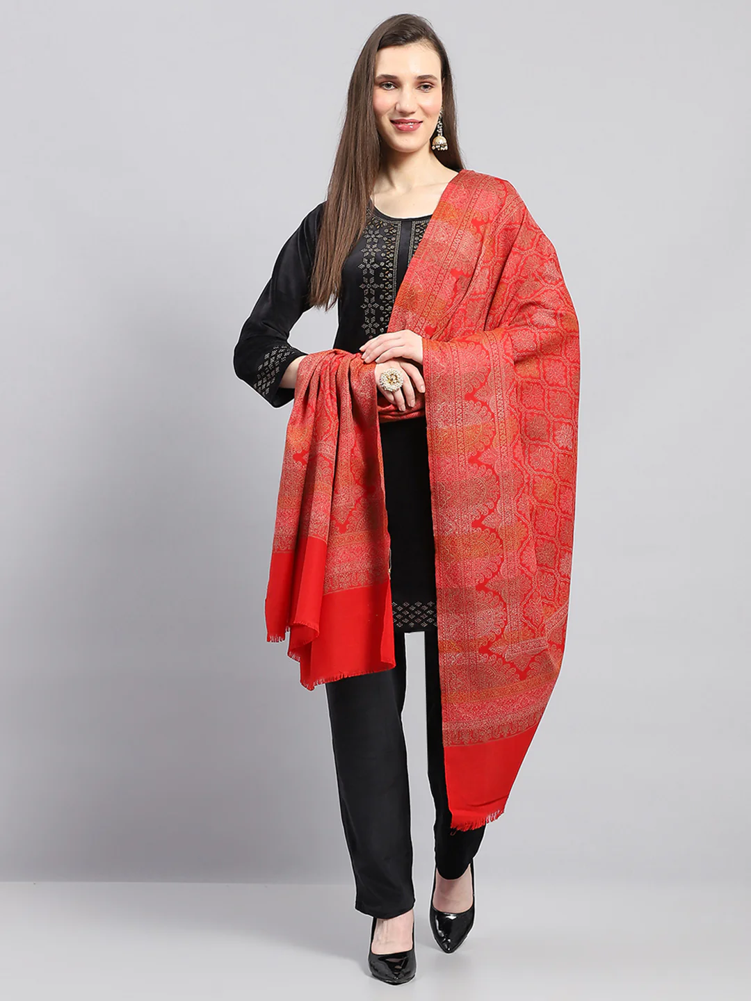 Women Multicolor Self Design Shawl - Image 2