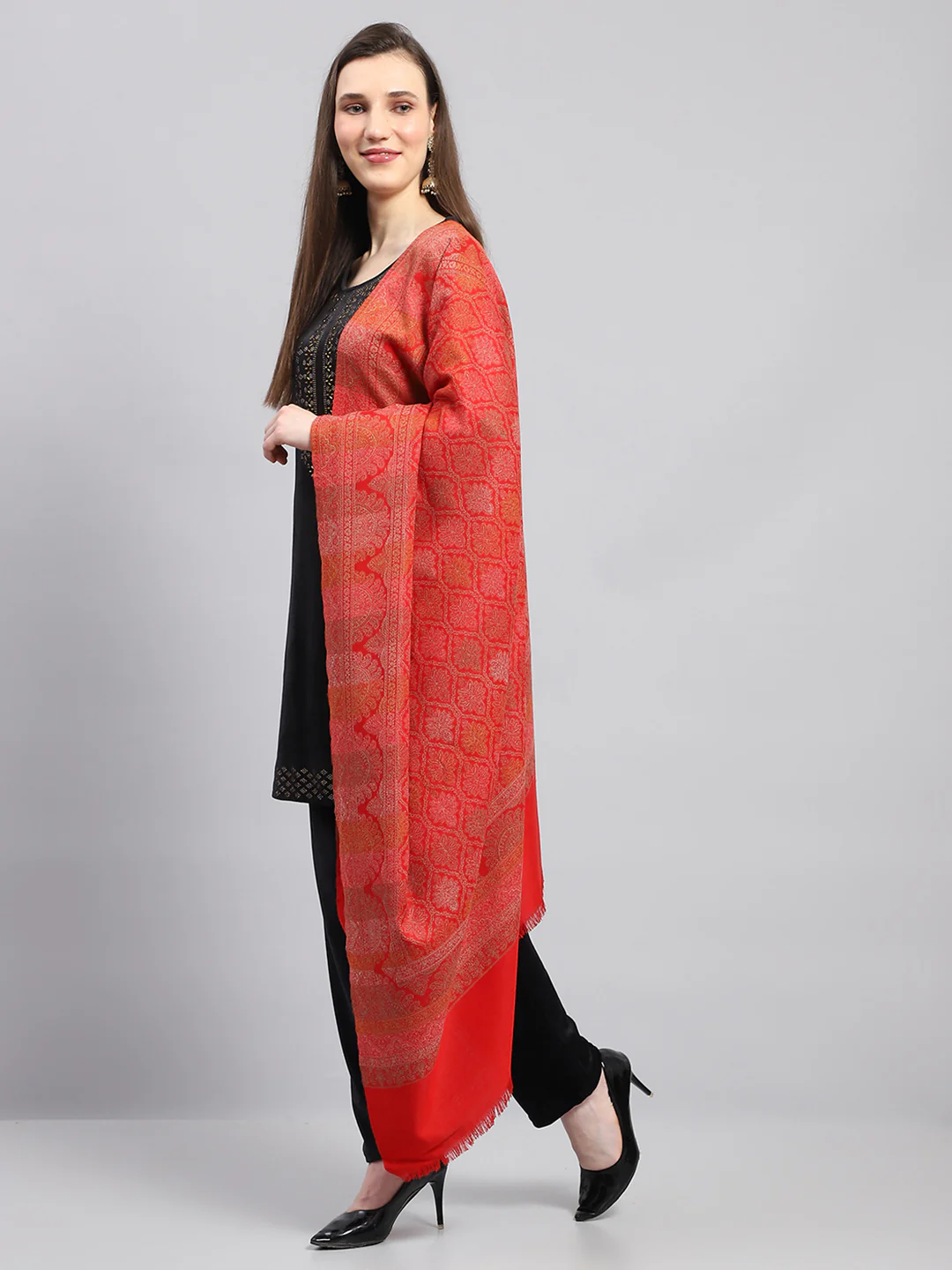 Women Multicolor Self Design Shawl - Image 3