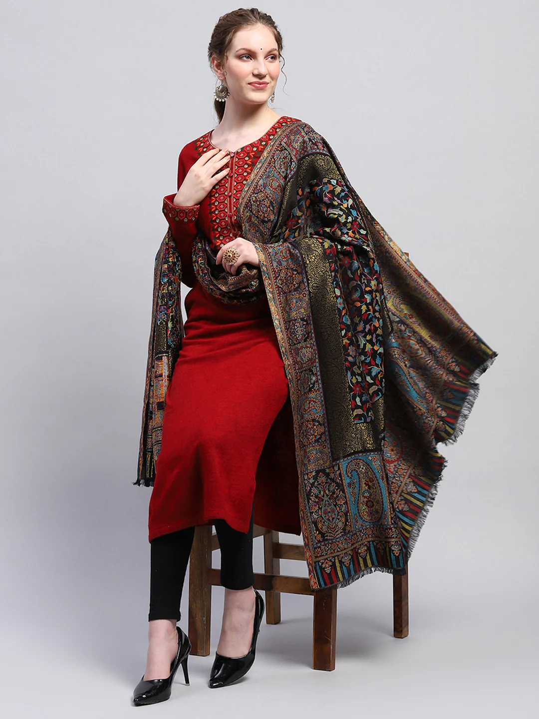 Women Multicolor Self Design Shawl - Image 5