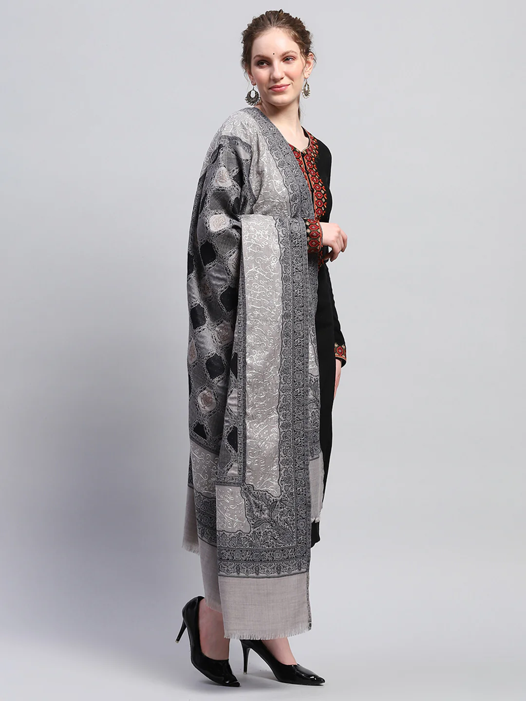 Women Multicolor Self Design Shawl - Image 4