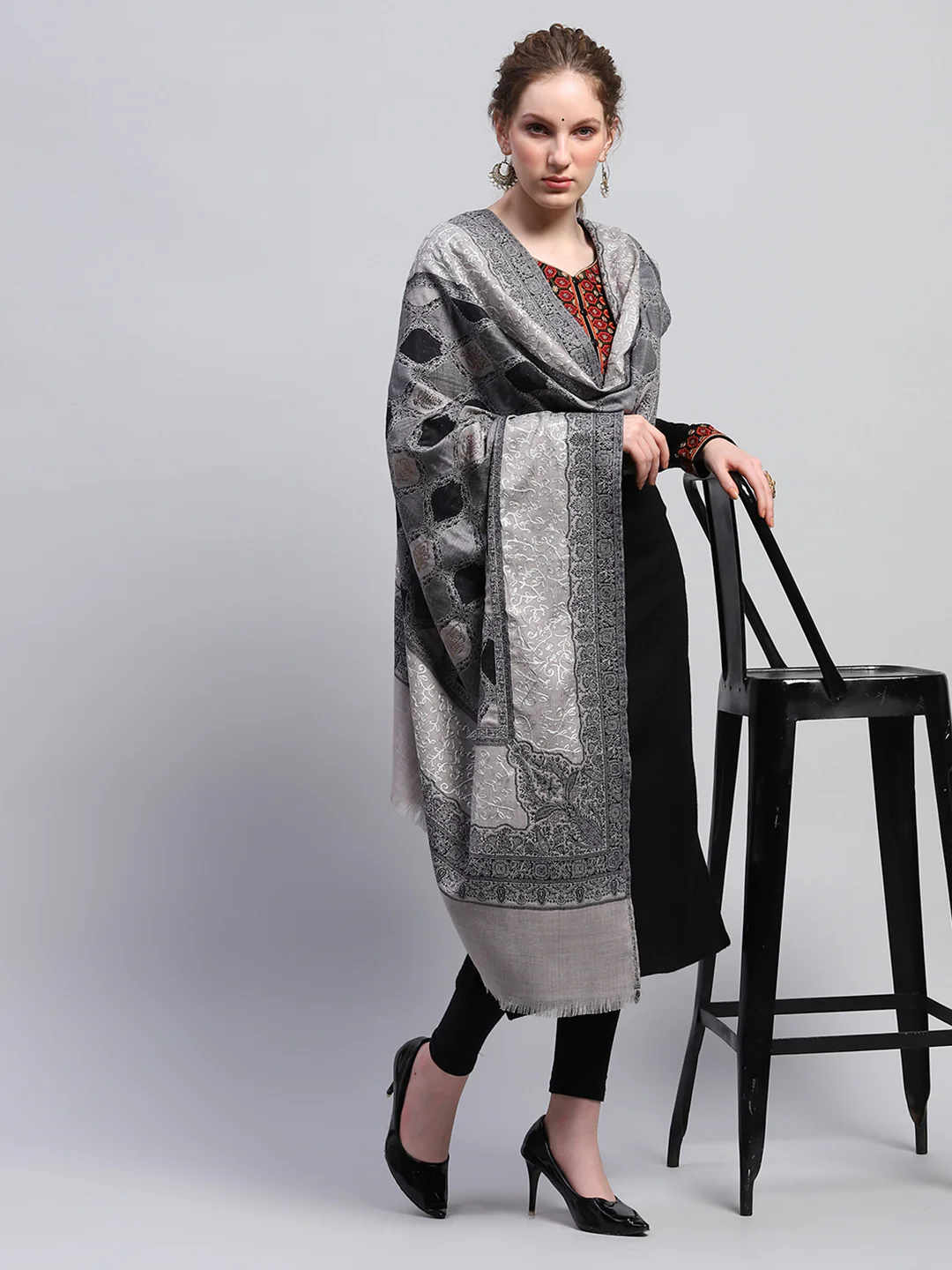 Women Multicolor Self Design Shawl - Image 5