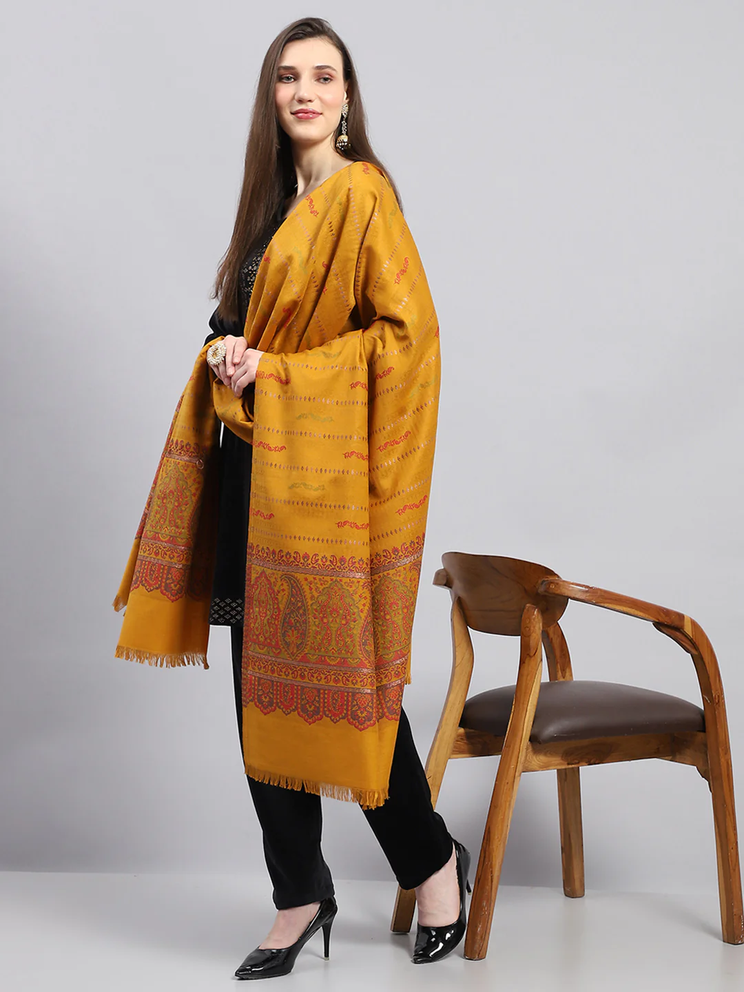 Women Multicolor Self Design Shawl - Image 2