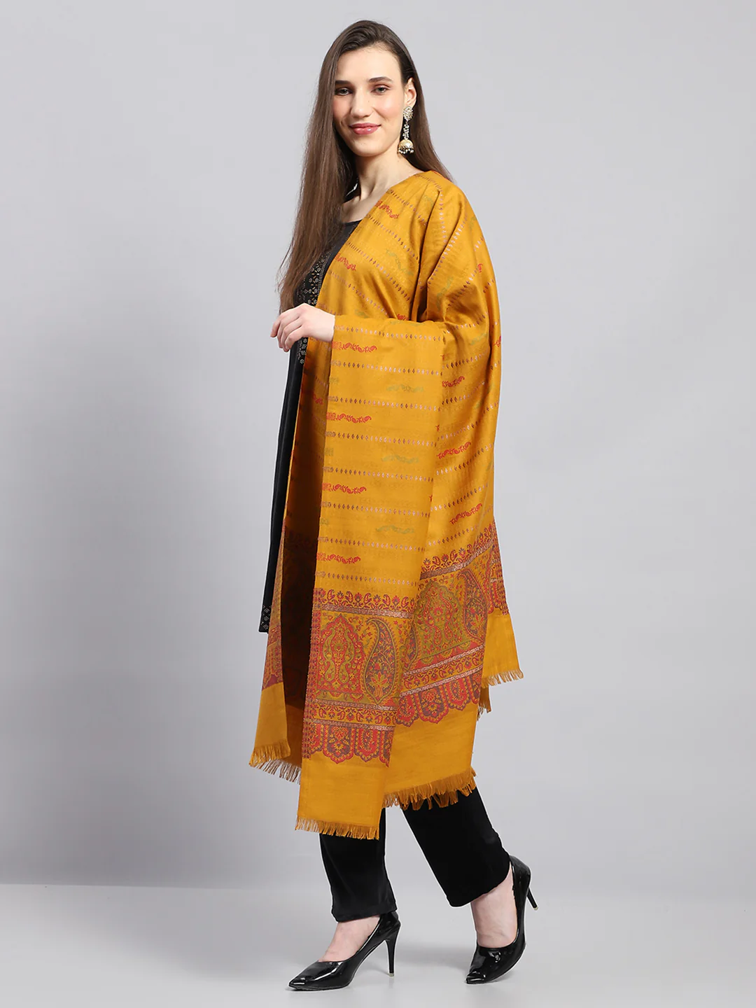 Women Multicolor Self Design Shawl - Image 3