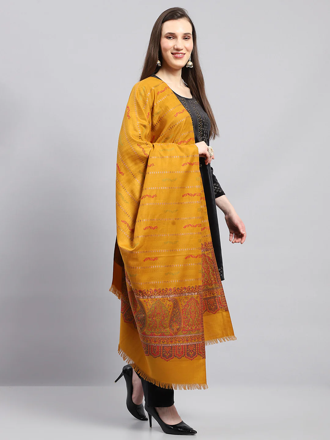 Women Multicolor Self Design Shawl - Image 4