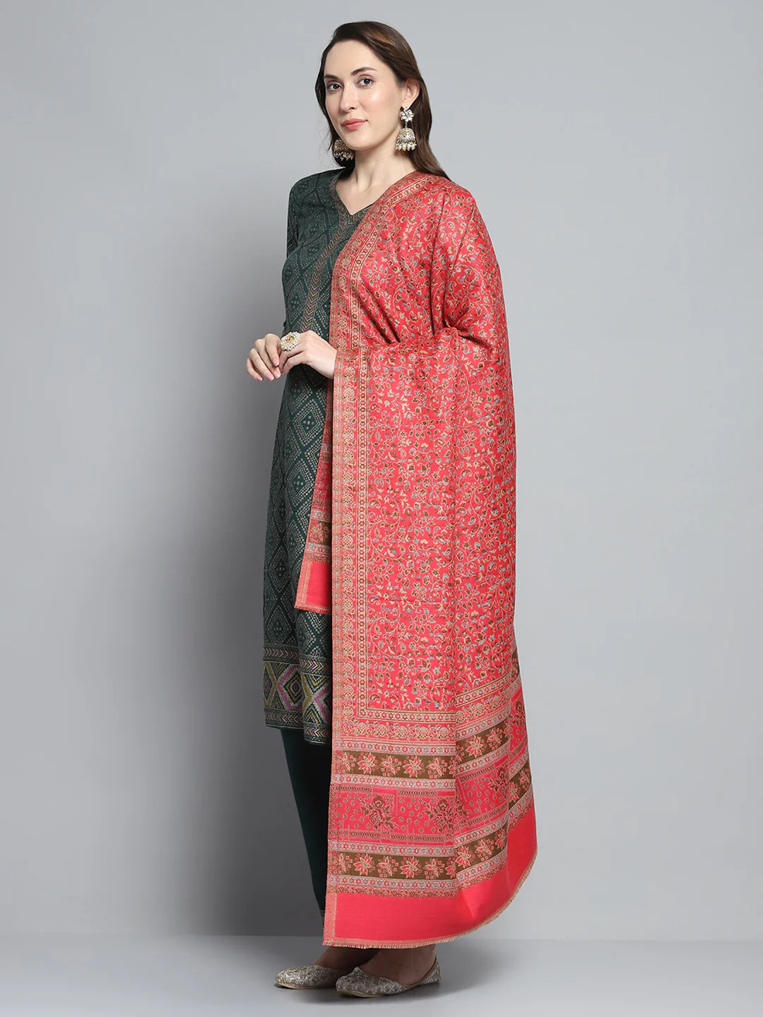 Women Multicolor Self Design Shawl - Image 3