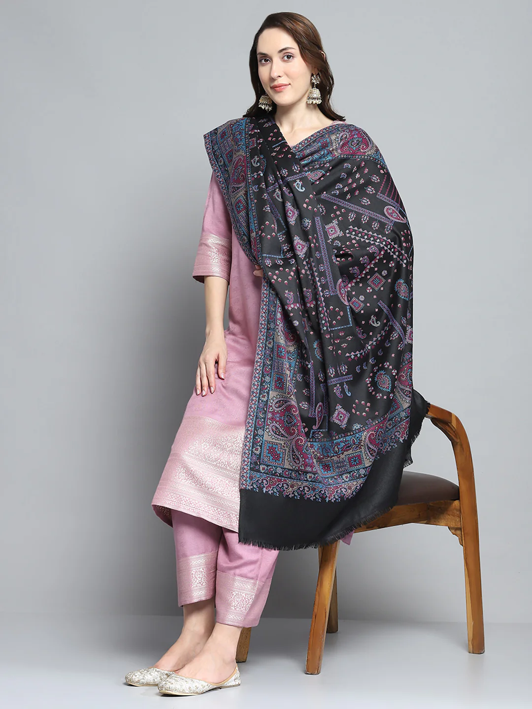 Women Multicolor Self Design Shawl - Image 2
