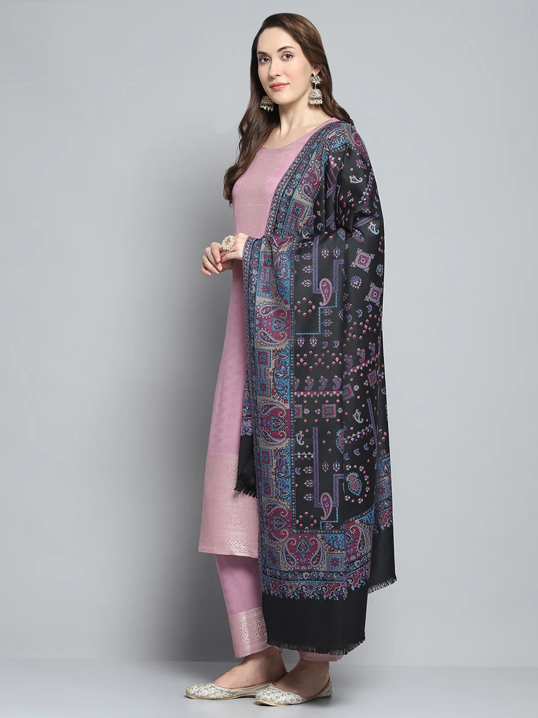Women Multicolor Self Design Shawl - Image 3