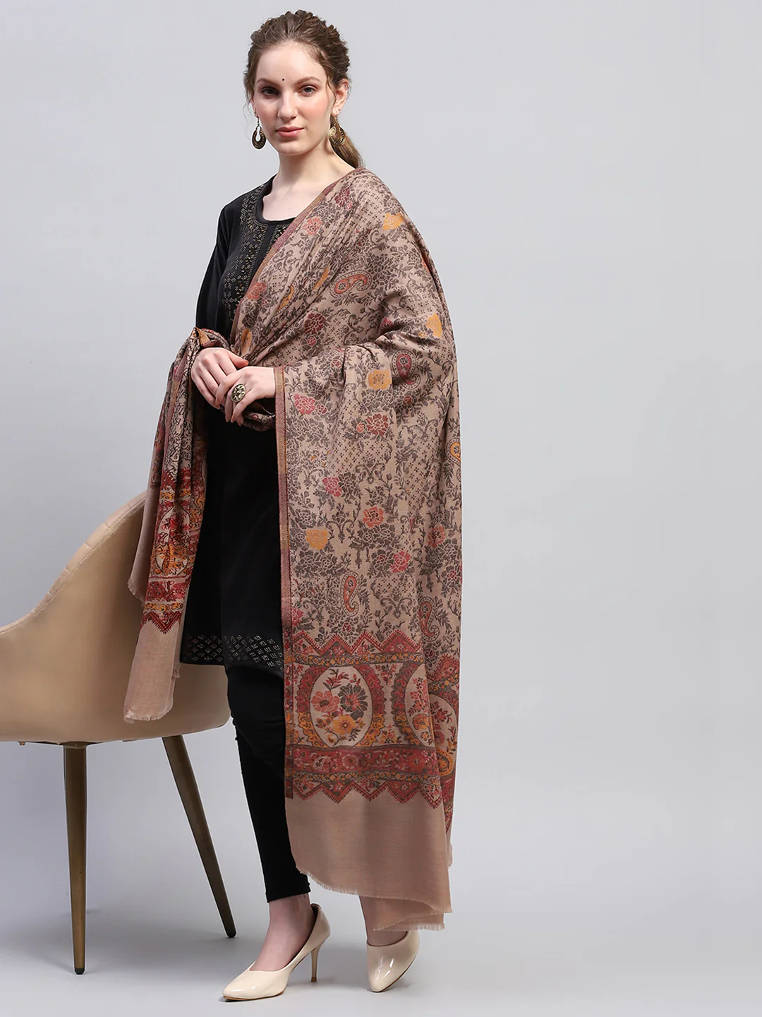 Women Multicolor Self Design Shawl - Image 5