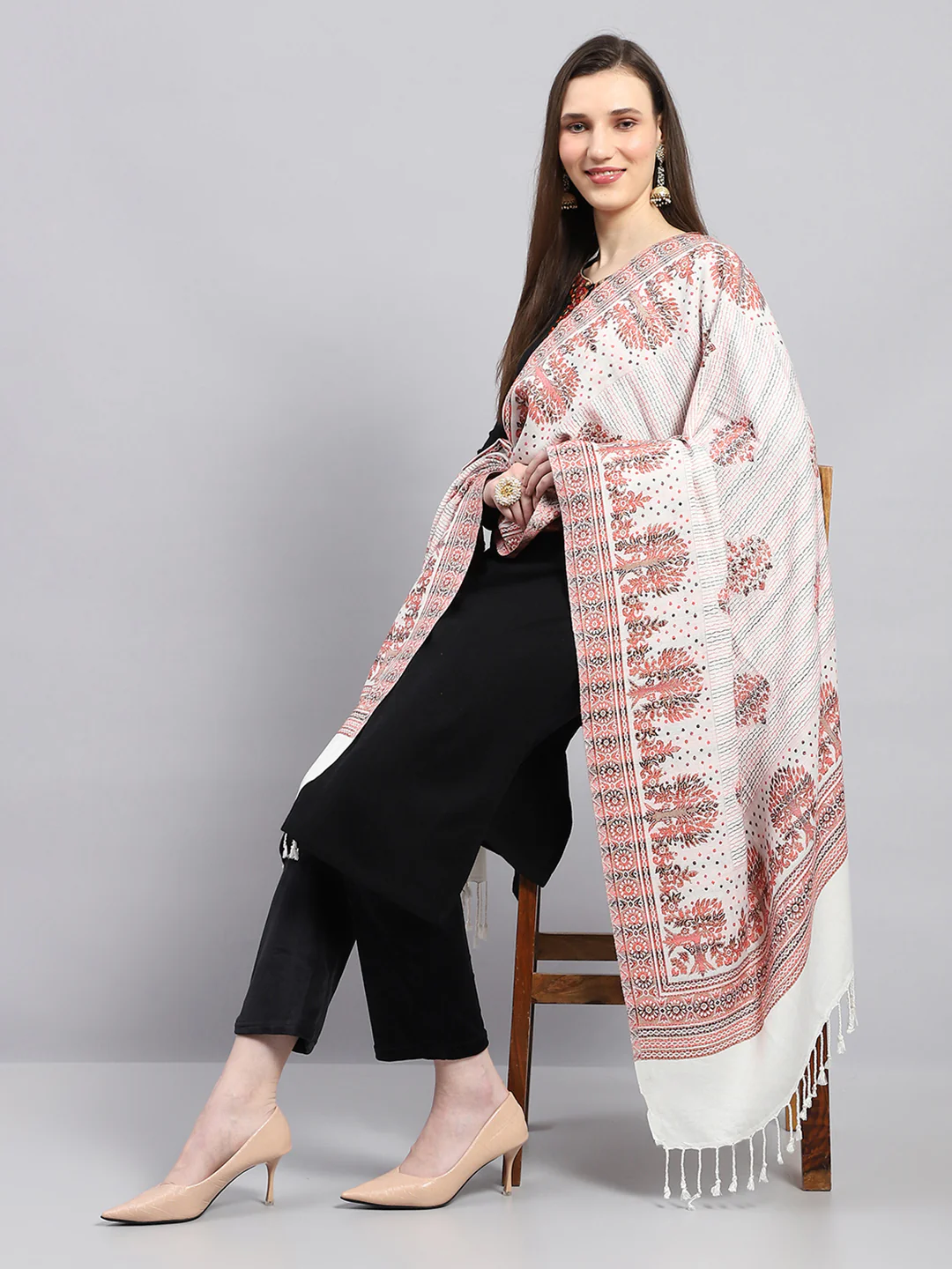Women Multicolor Self Design Shawl - Image 2