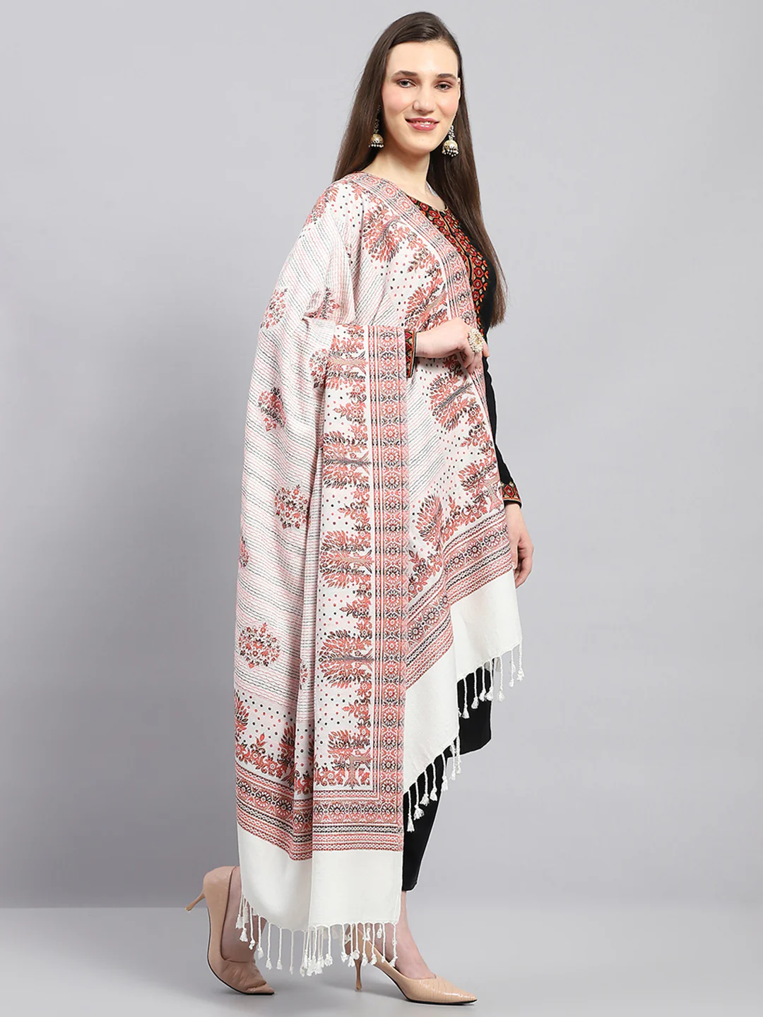 Women Multicolor Self Design Shawl - Image 4