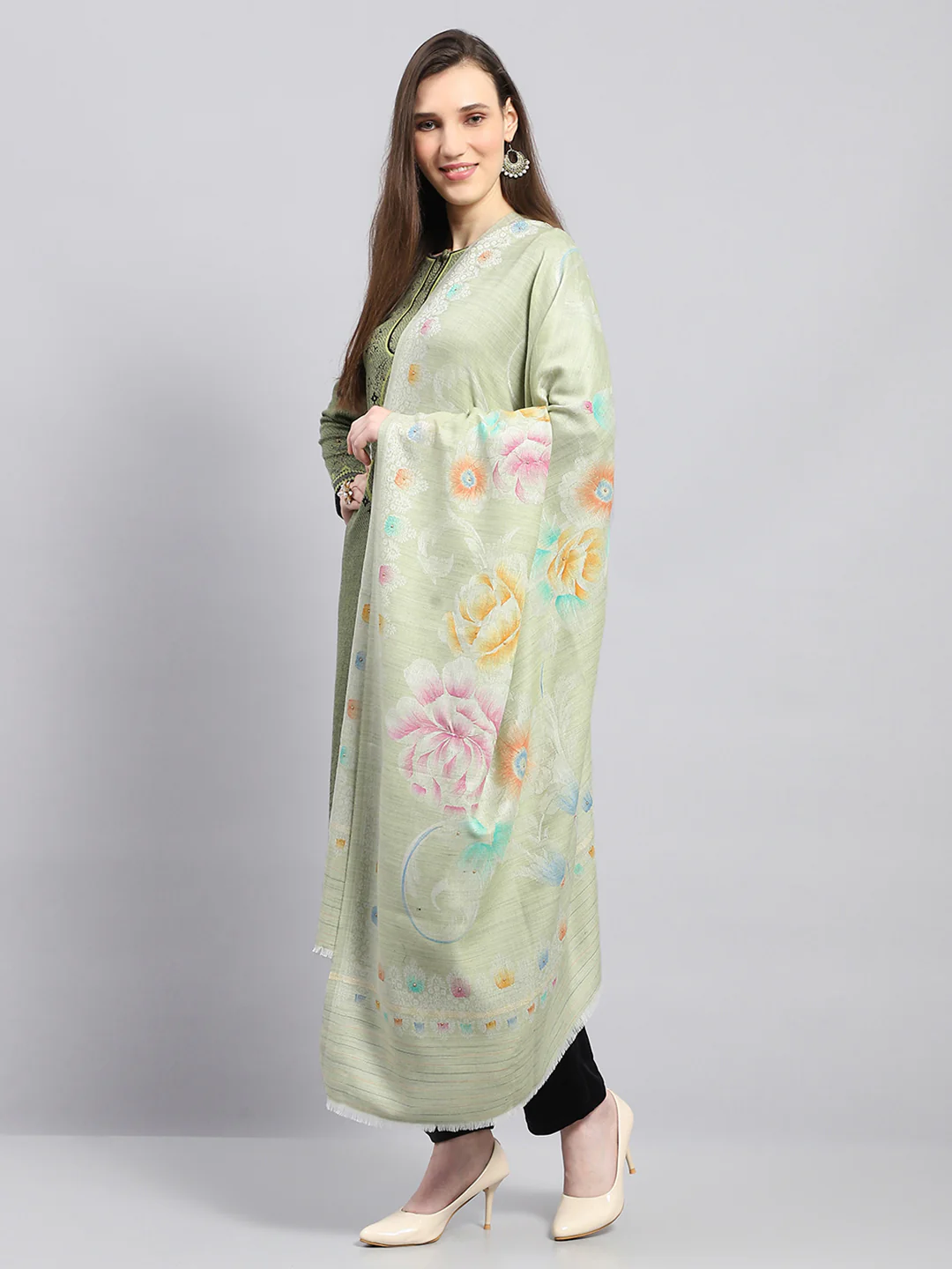 Women Multicolor Self Design Shawl - Image 3
