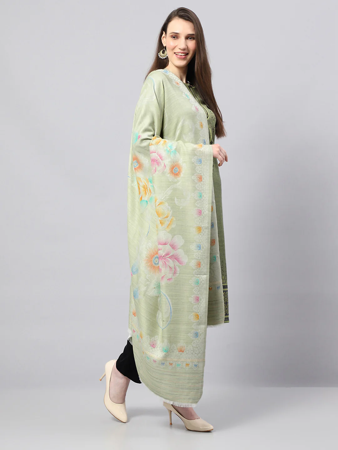 Women Multicolor Self Design Shawl - Image 4