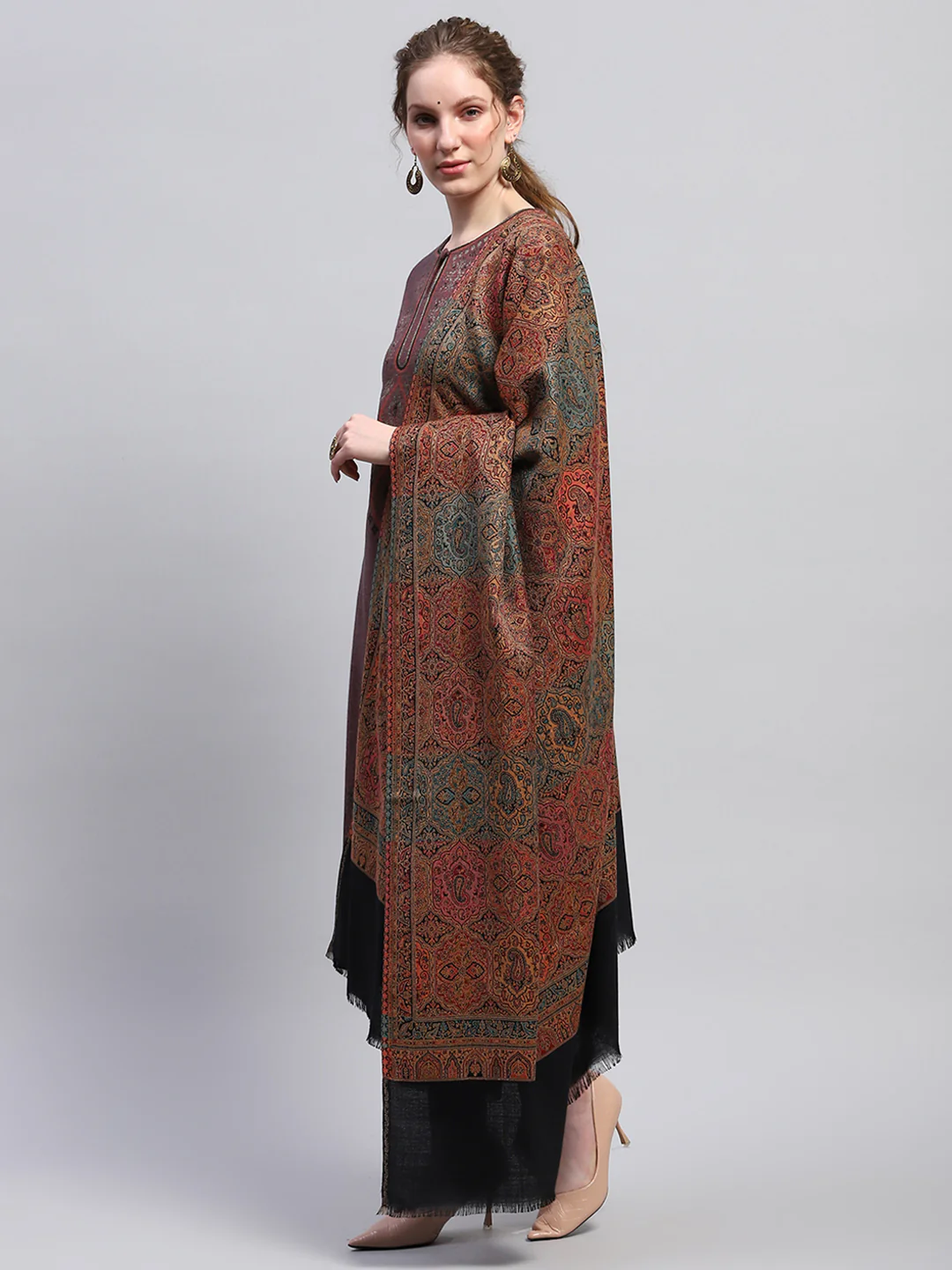 Women Multicolor Self Design Shawl - Image 3