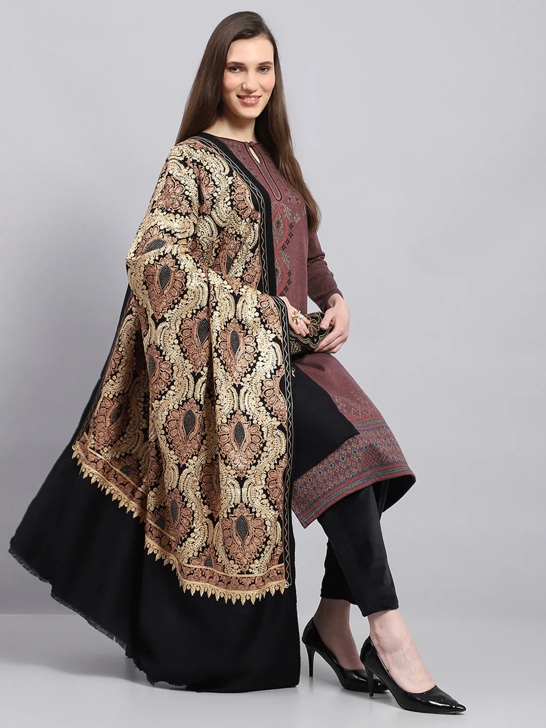 Women Multicolor Self Design Shawl - Image 5