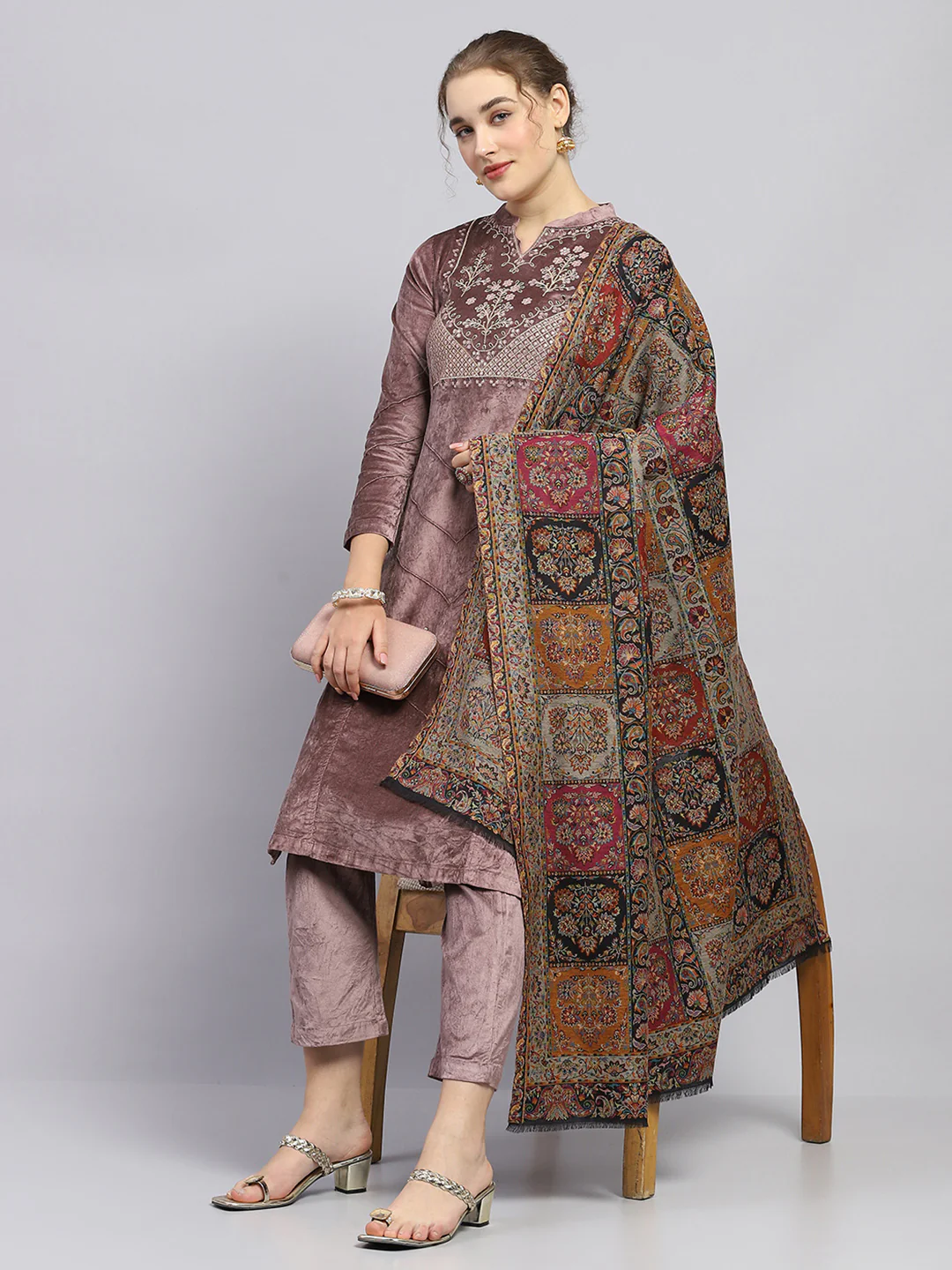 Women Multicolor Self Design Shawl - Image 2