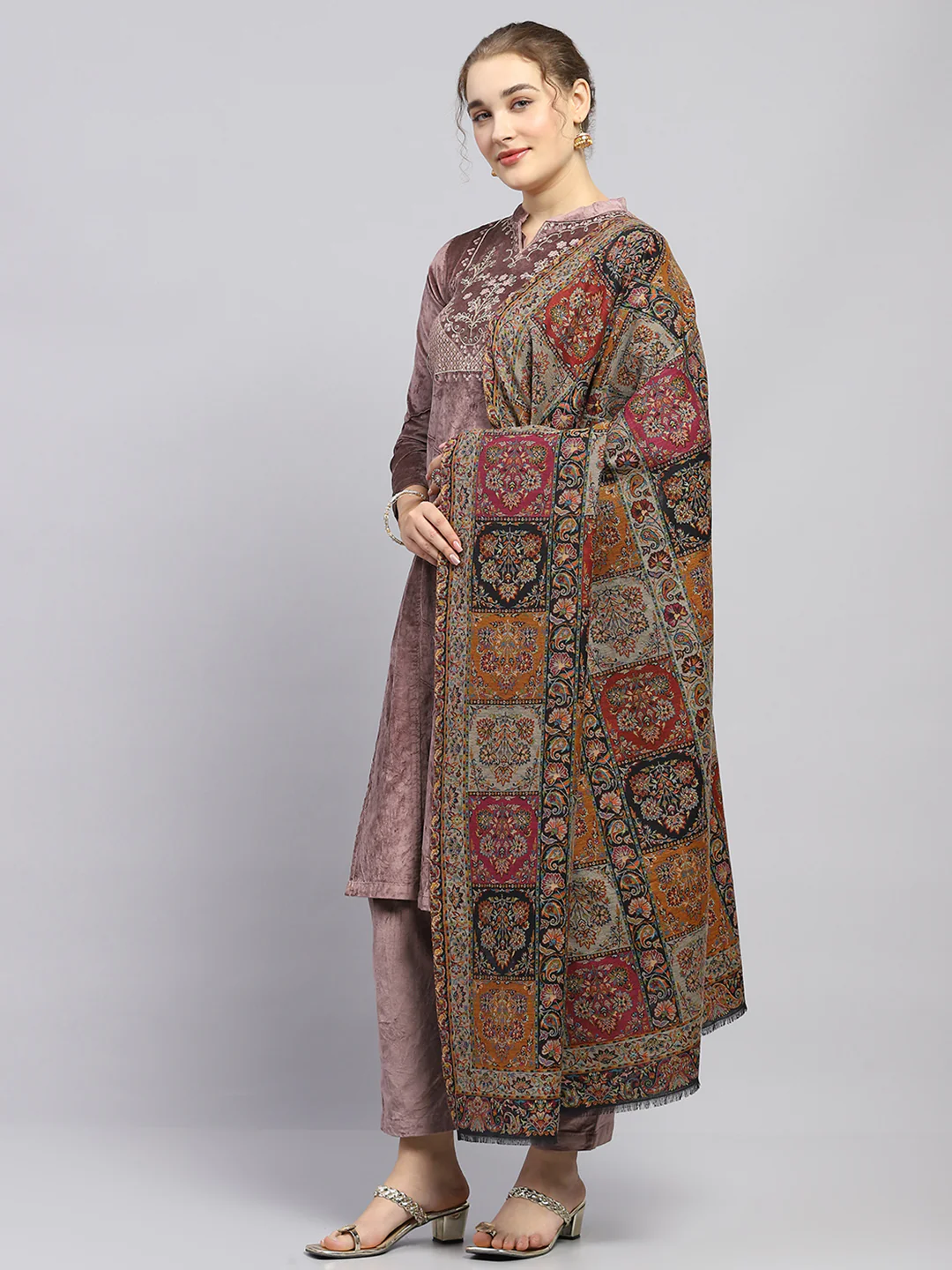 Women Multicolor Self Design Shawl - Image 3