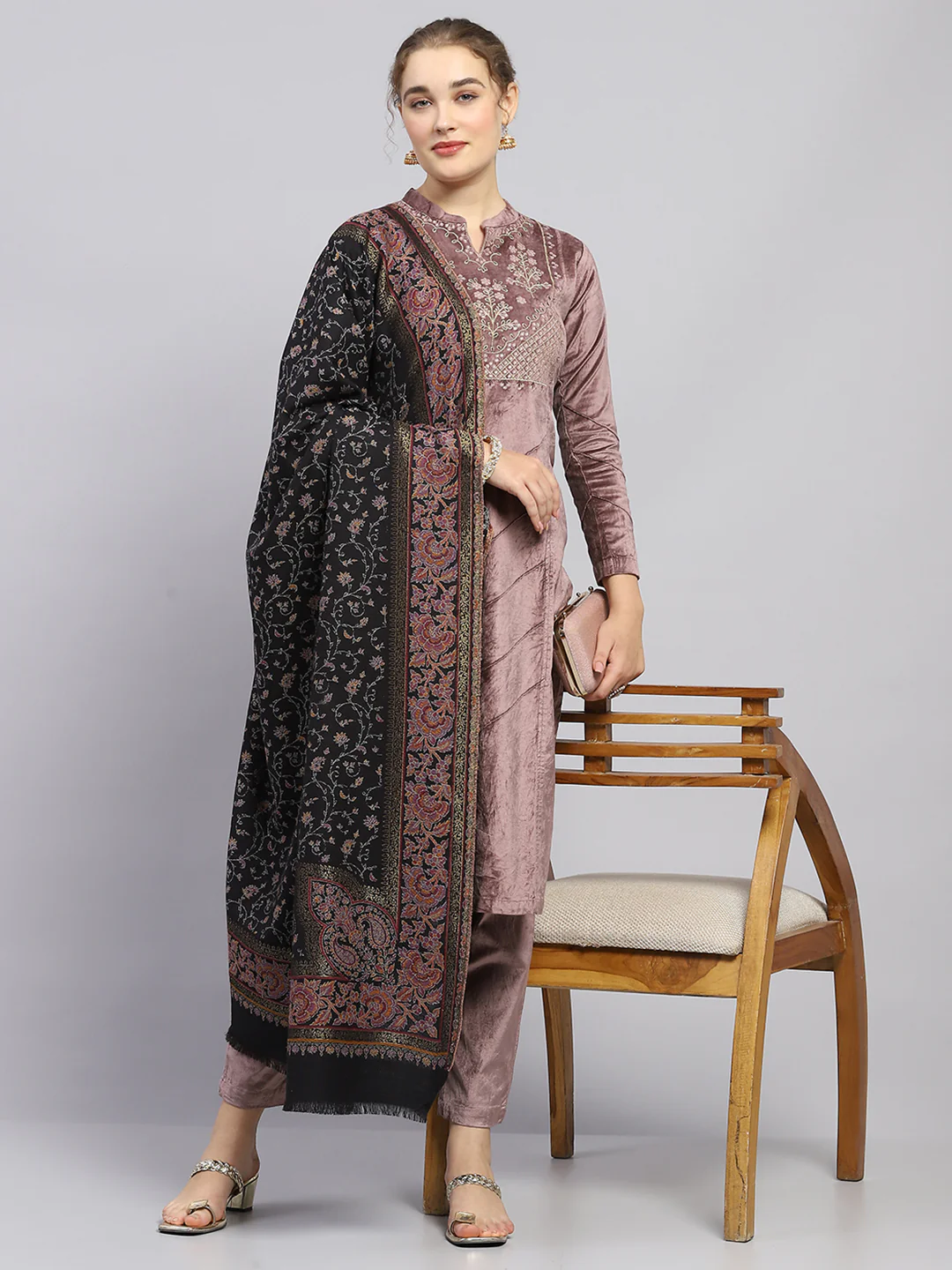 Women Multicolor Self Design Shawl - Image 2