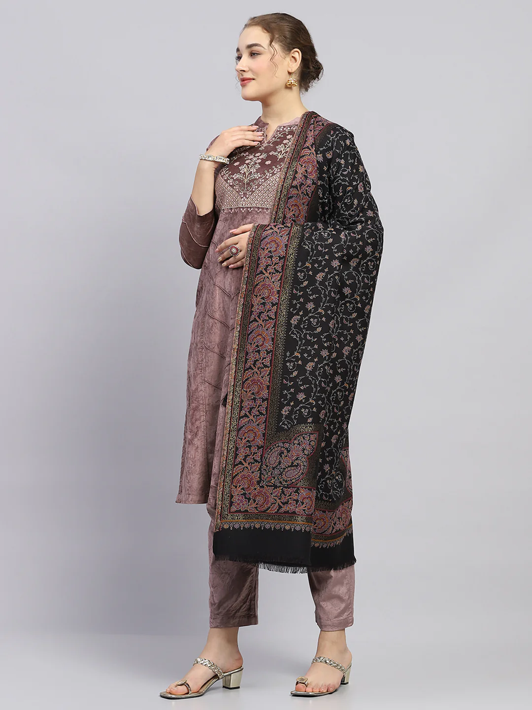 Women Multicolor Self Design Shawl - Image 3