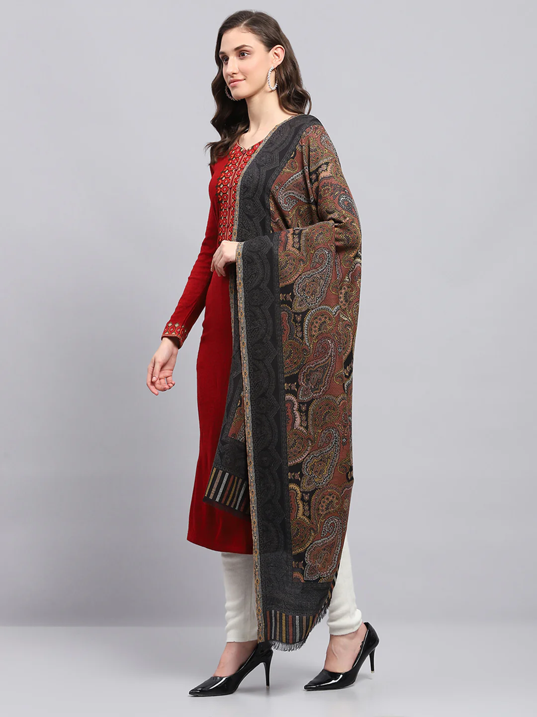 Women Multicolor Self Design Shawl - Image 3