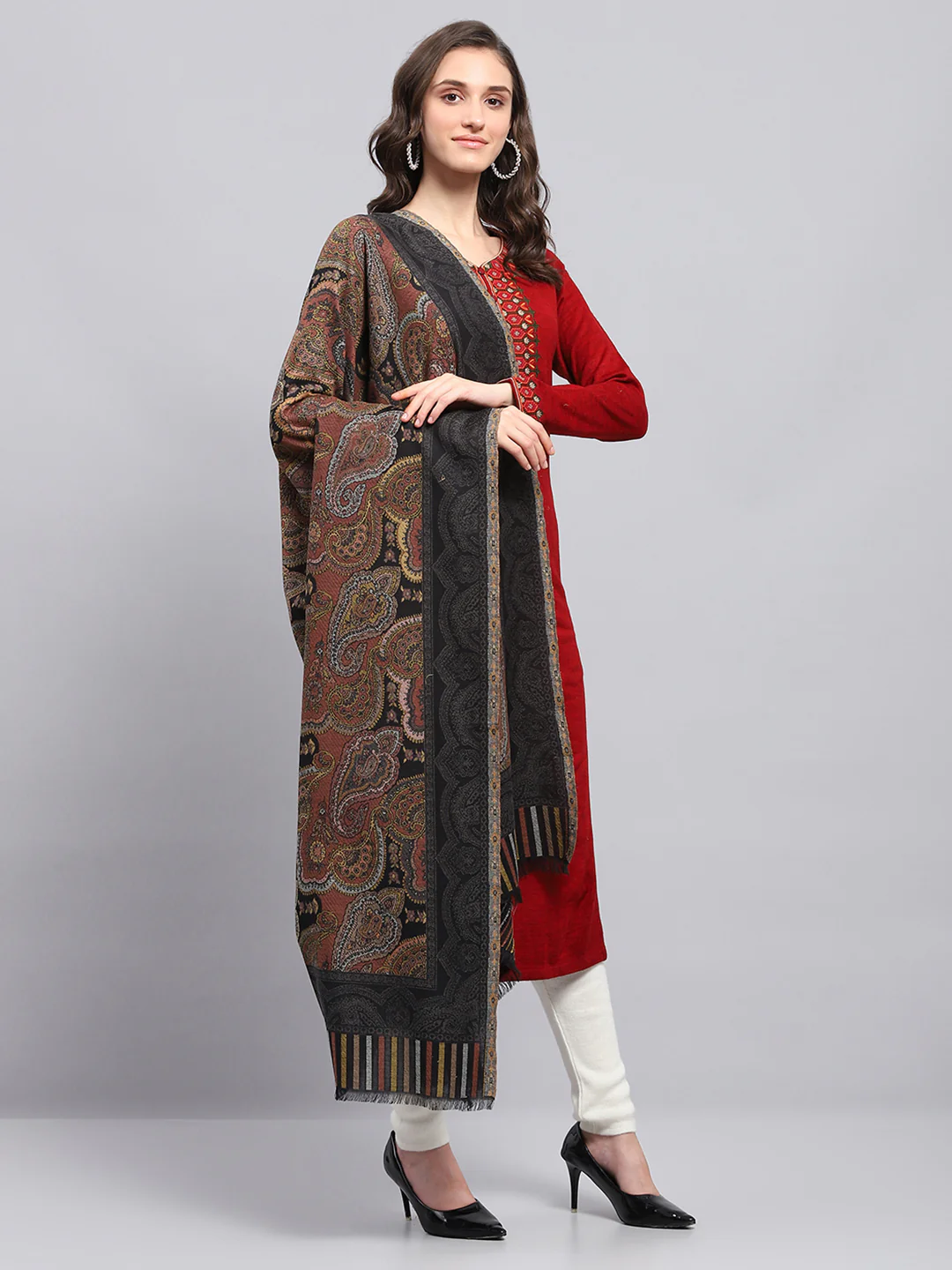 Women Multicolor Self Design Shawl - Image 4