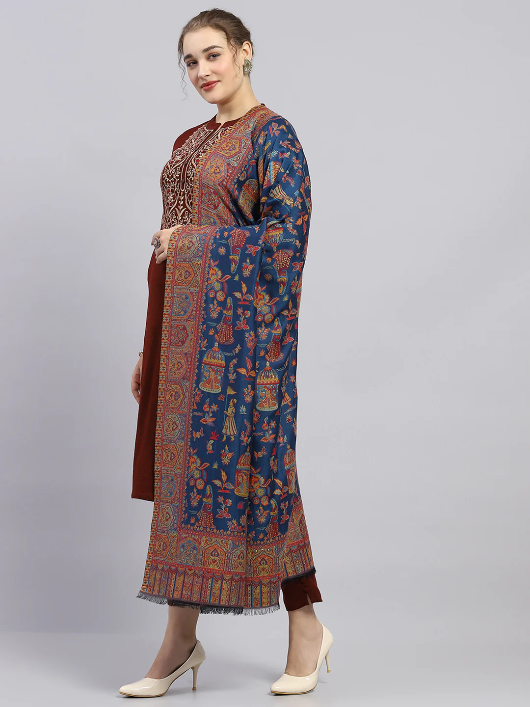 Women Multicolor Self Design Shawl - Image 3