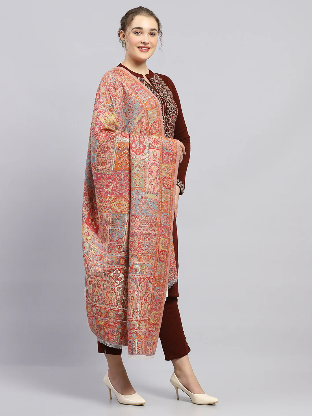 Women Multicolor Self Design Shawl - Image 4