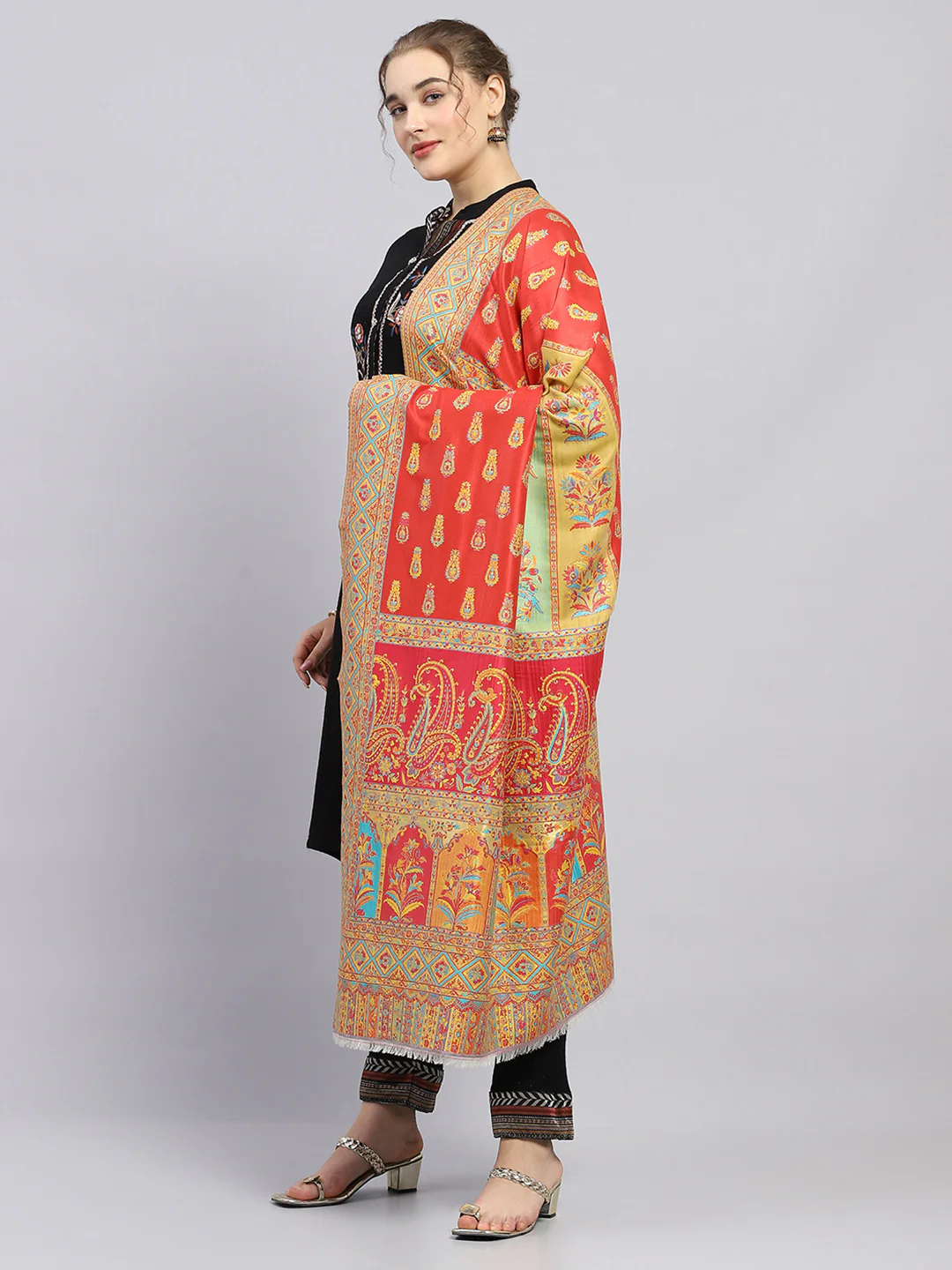 Women Multicolor Self Design Shawl - Image 3