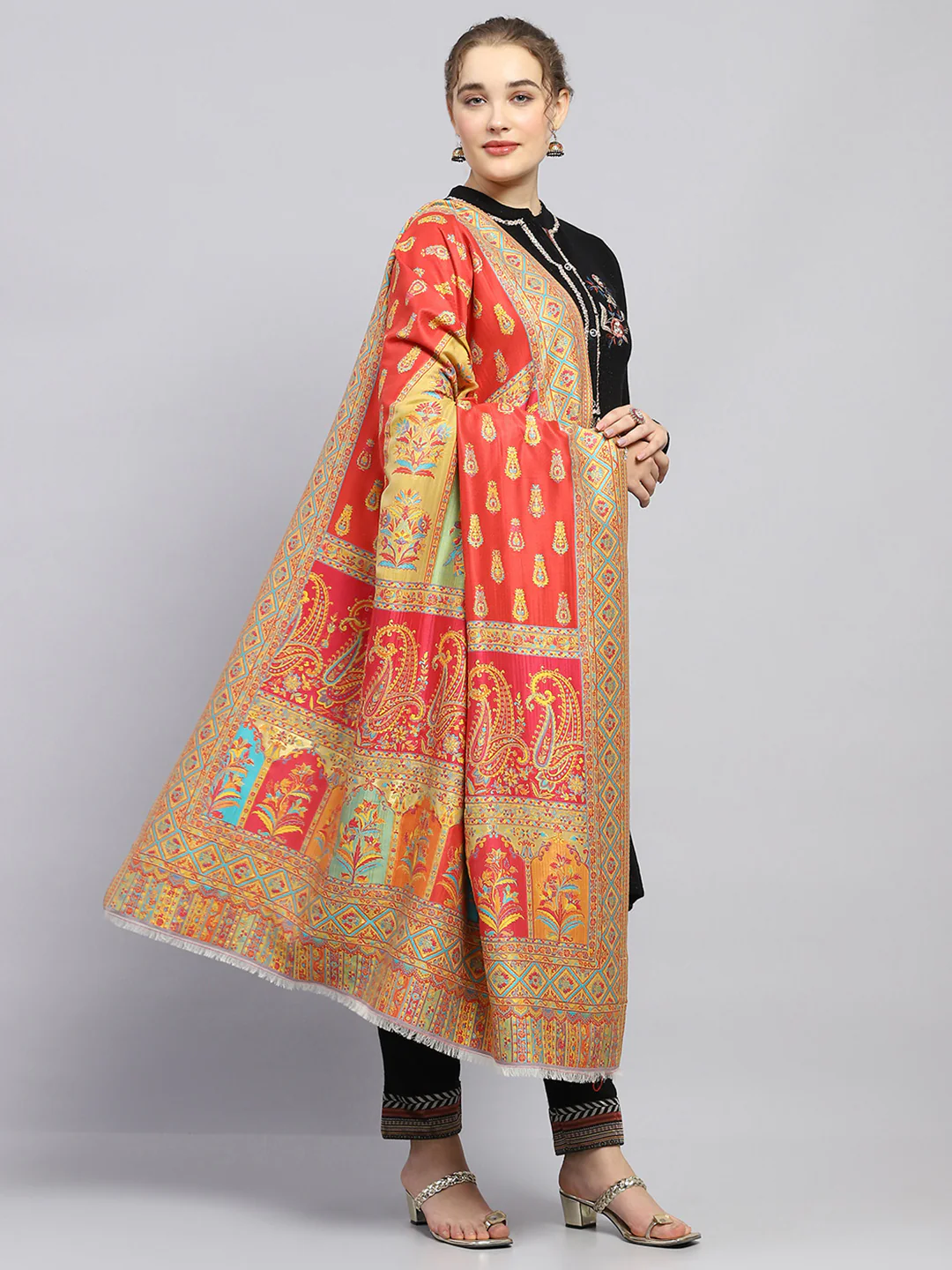 Women Multicolor Self Design Shawl - Image 4