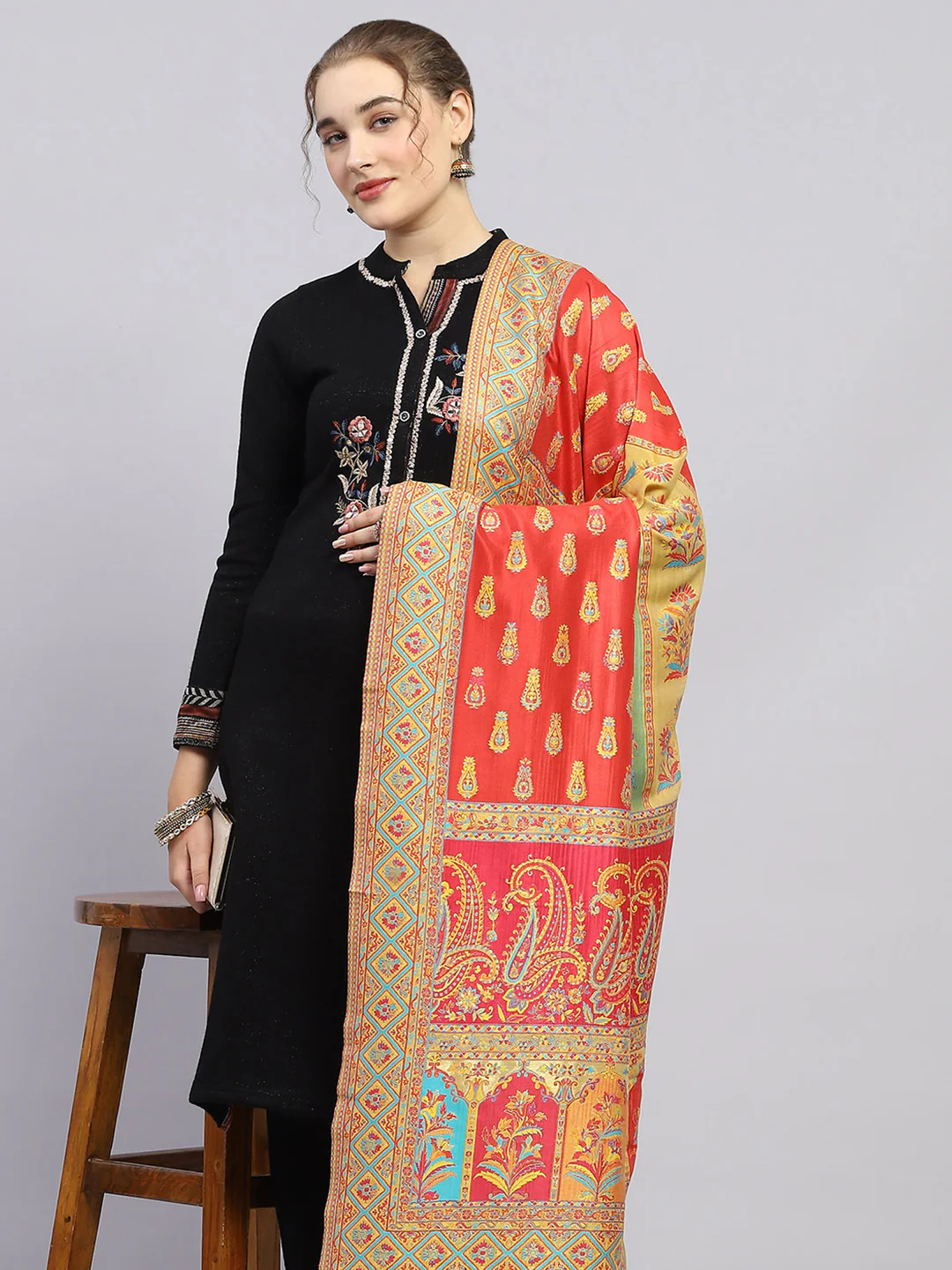 Women Multicolor Self Design Shawl - Image 6