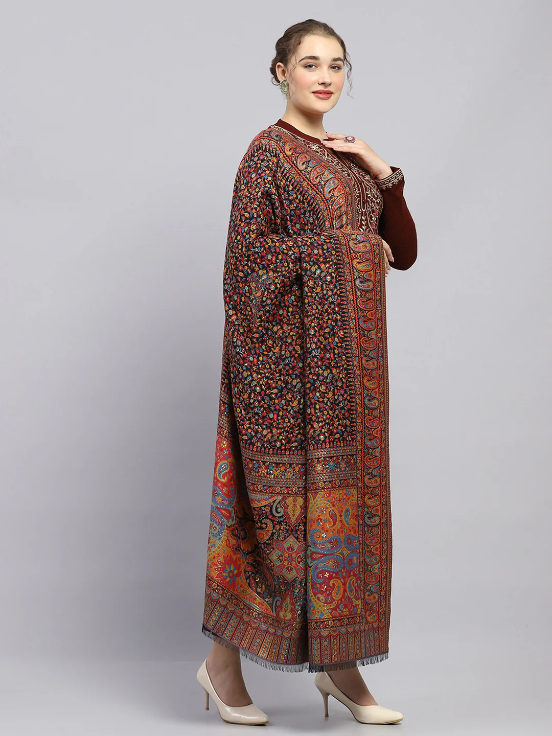 Women Multicolor Self Design Shawl - Image 4