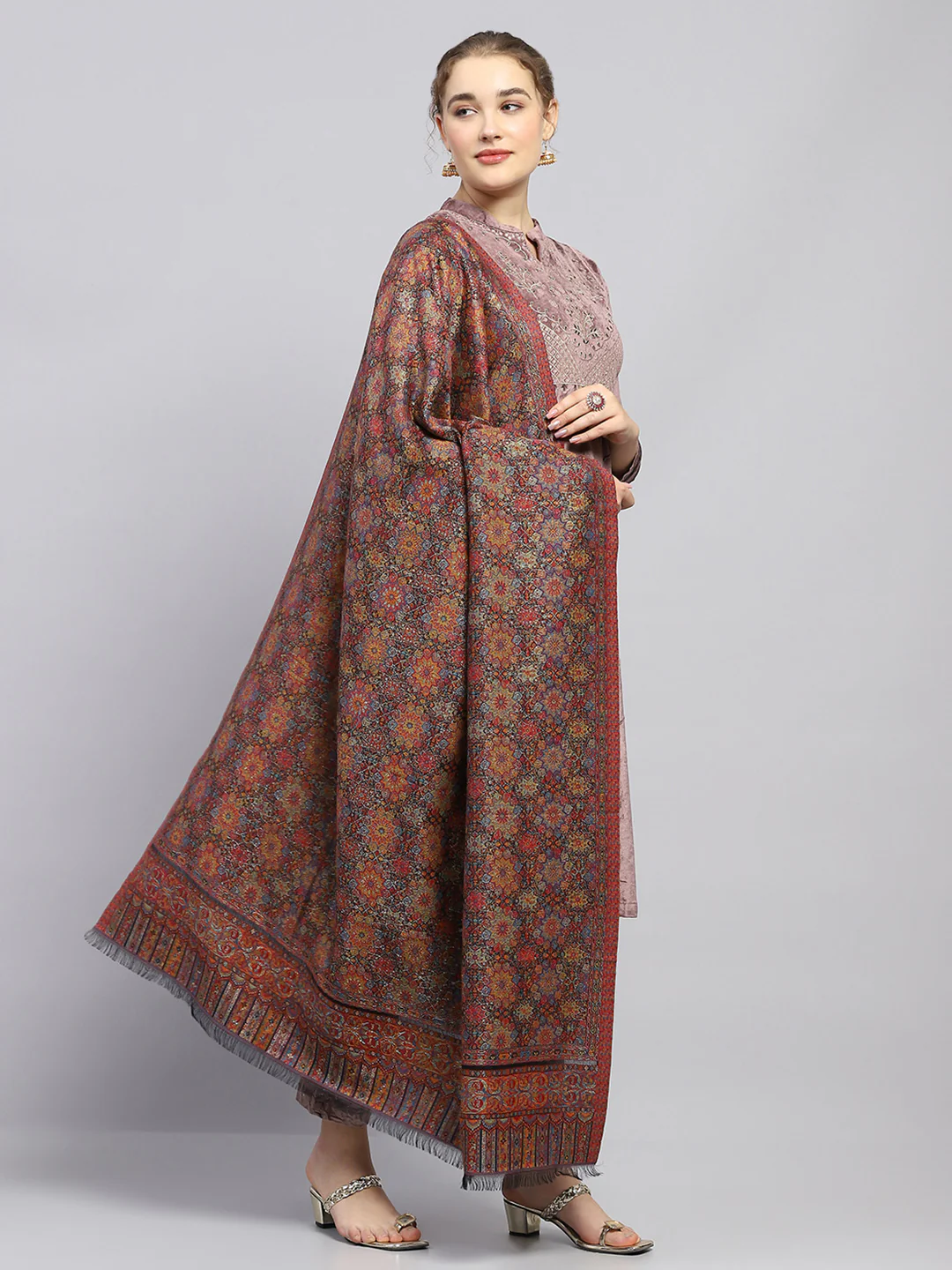 Women Multicolor Self Design Shawl - Image 4