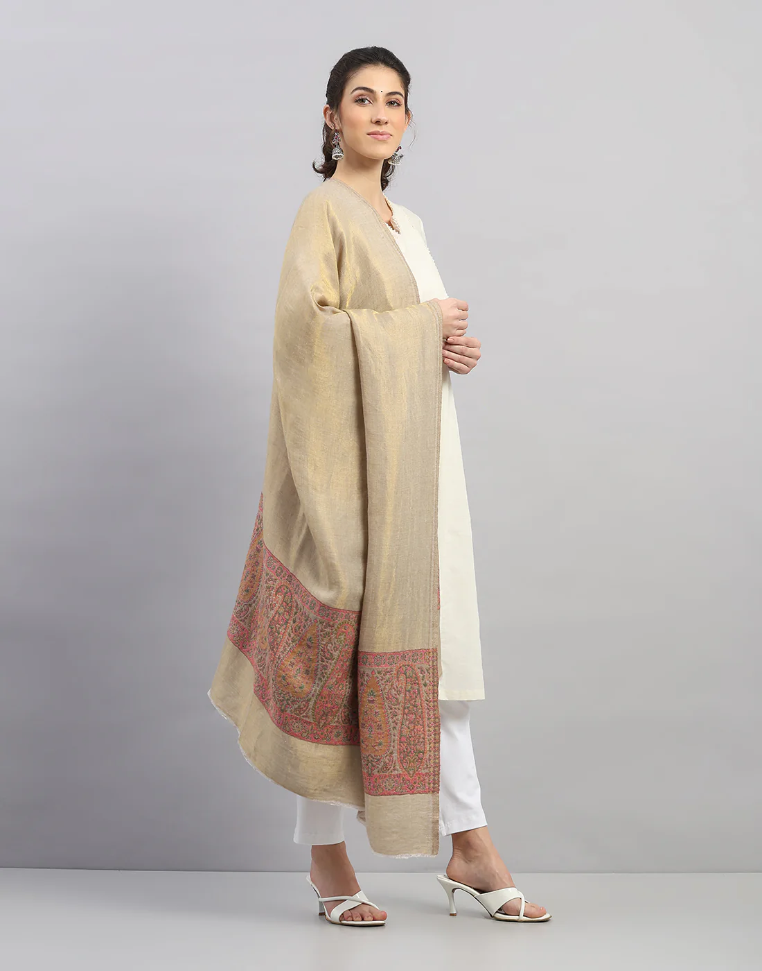 Women Multicolor Self Design   Shawl - Image 3