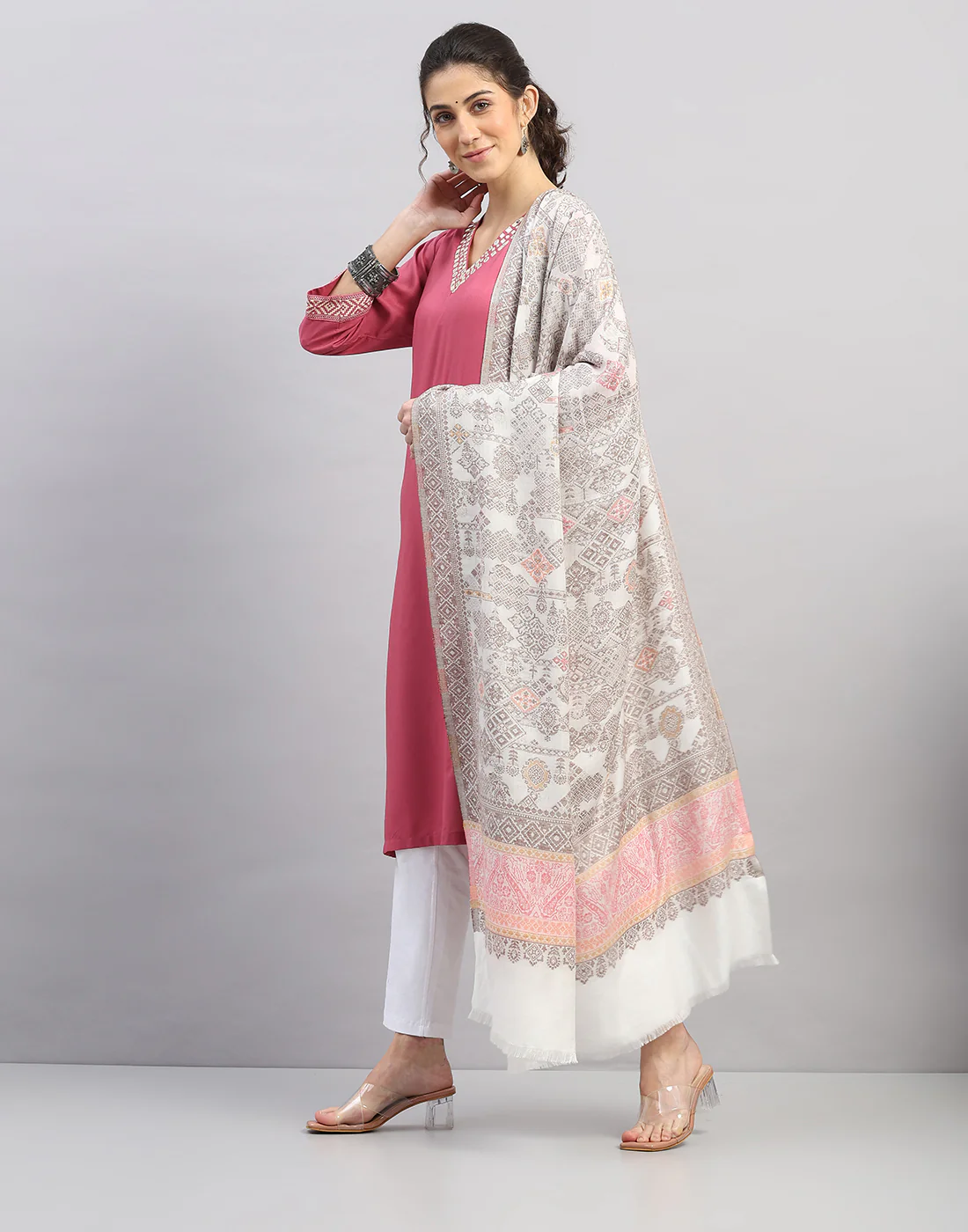 Women Multicolor Self Design   Shawl - Image 2