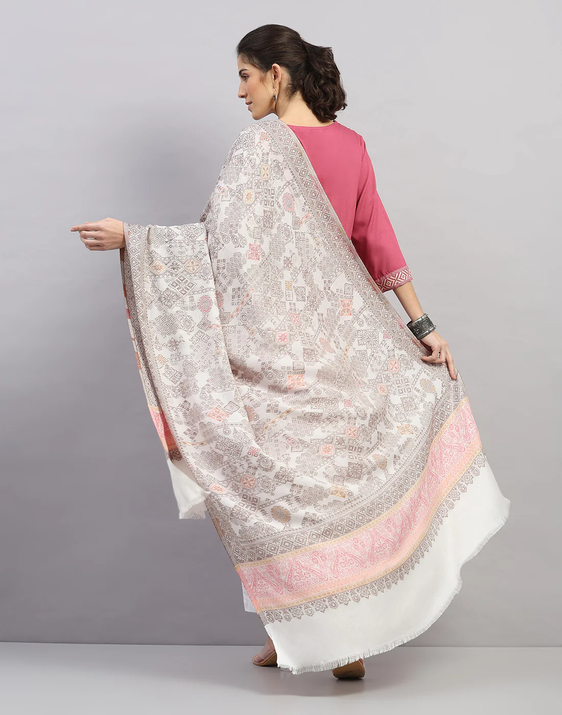 Women Multicolor Self Design   Shawl - Image 4