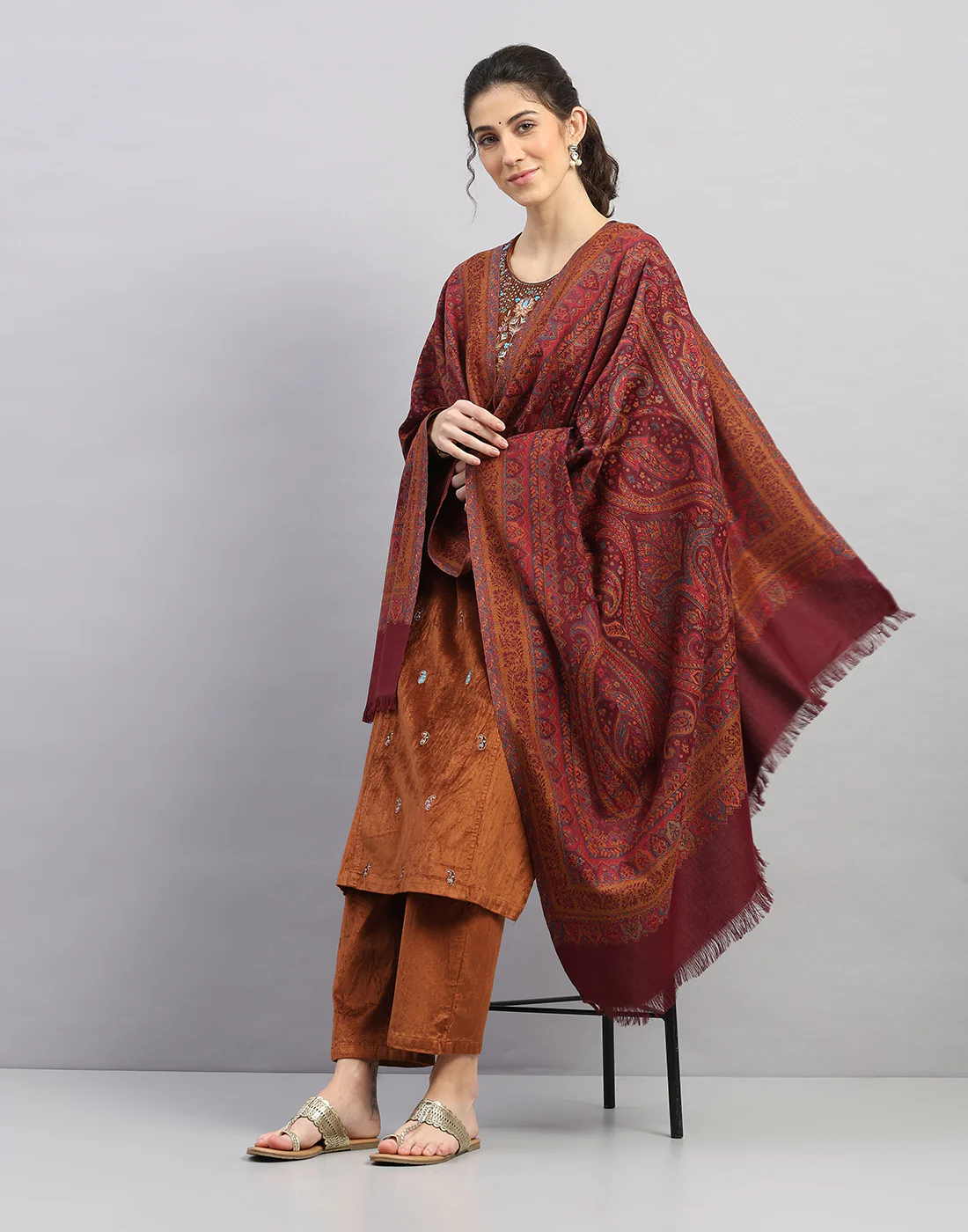 Women Multicolor Self Design   Shawl - Image 5