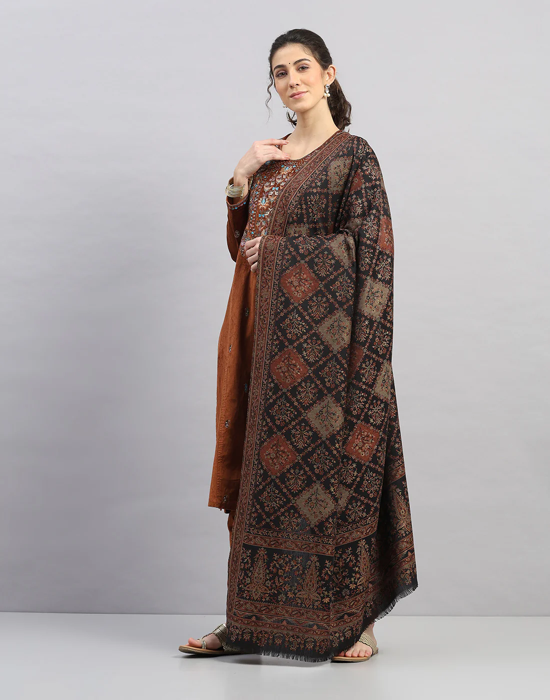 Women Multicolor Self Design   Shawl - Image 2