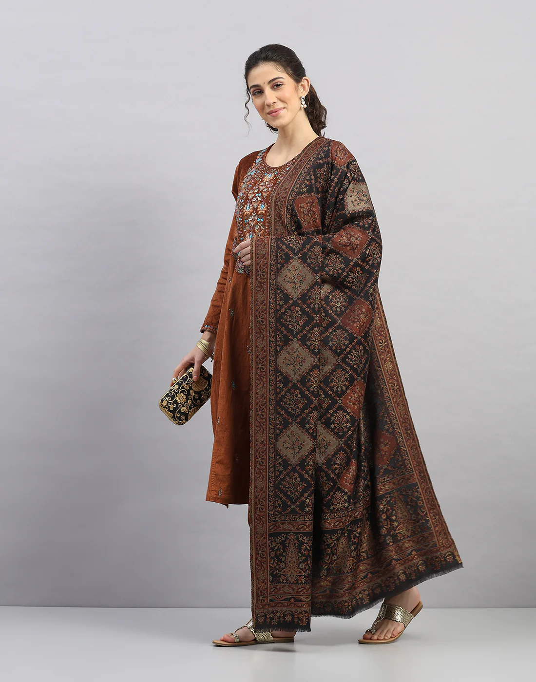 Women Multicolor Self Design   Shawl - Image 5