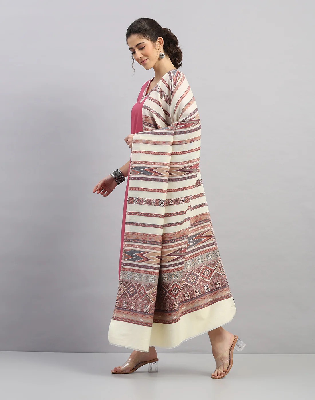 Women Multicolor Self Design   Shawl - Image 2