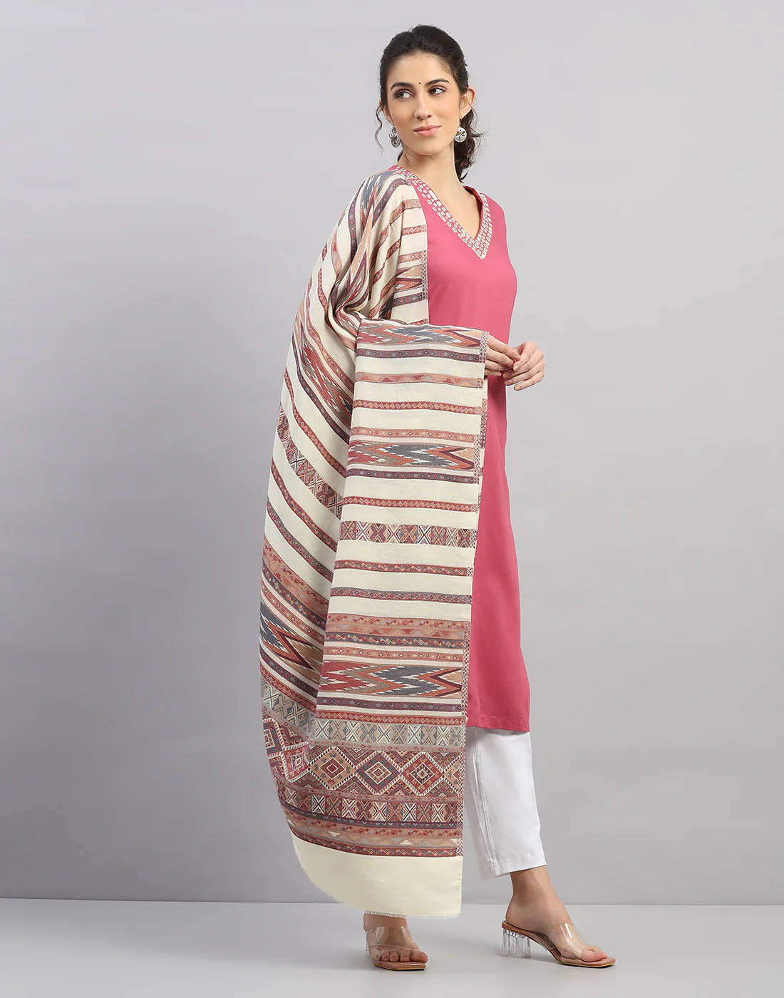 Women Multicolor Self Design   Shawl - Image 3